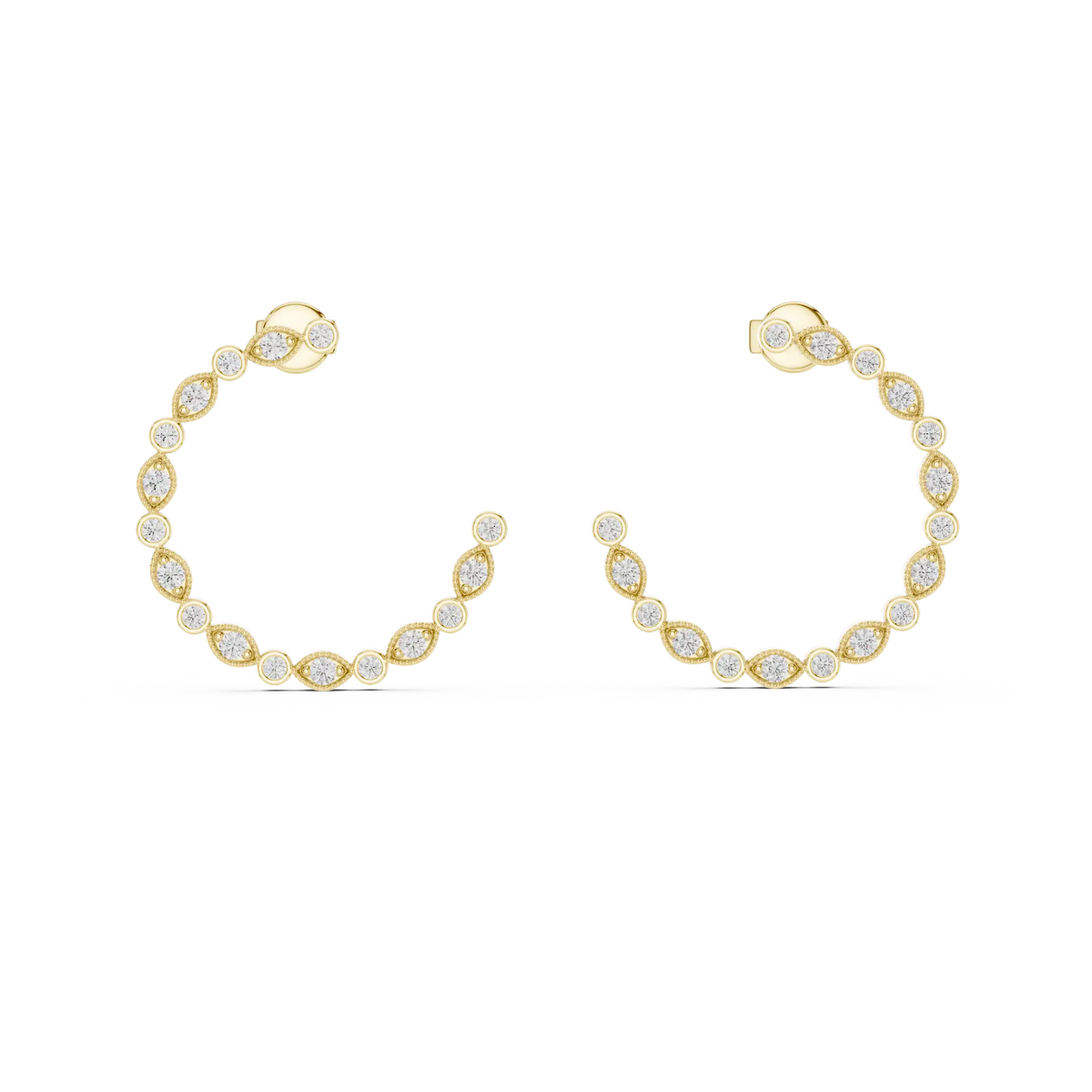 Marquise and Round Diamond Hoop Earrings