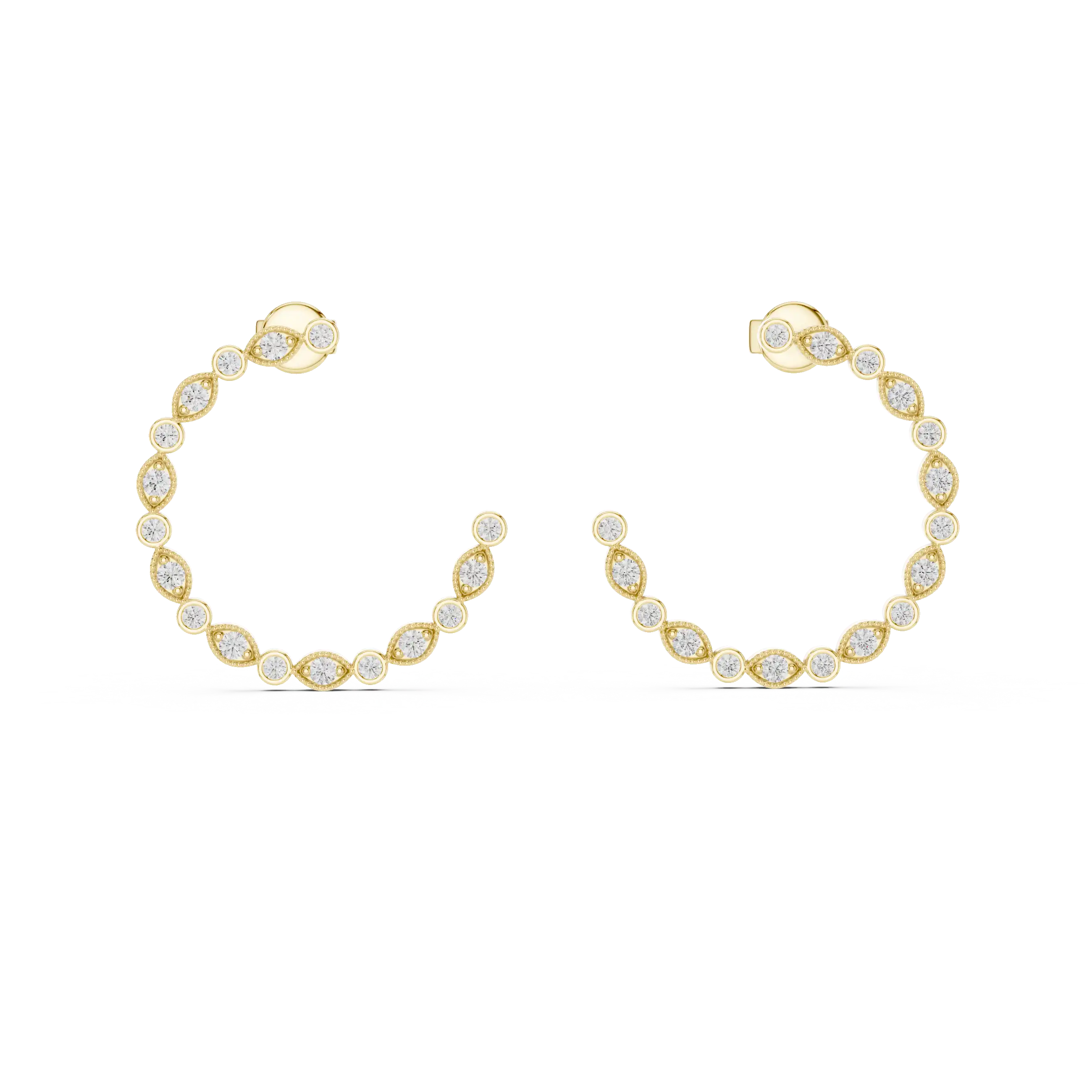 Marquise and Round Diamond Hoop Earrings