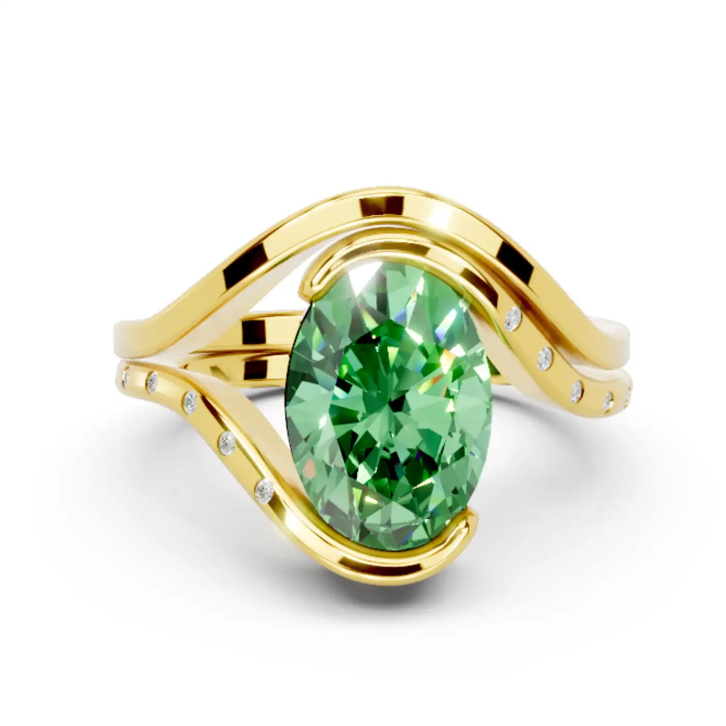 Vivid Green Oval Lab Grown Diamond Engagement Ring Set | Peshwa Green