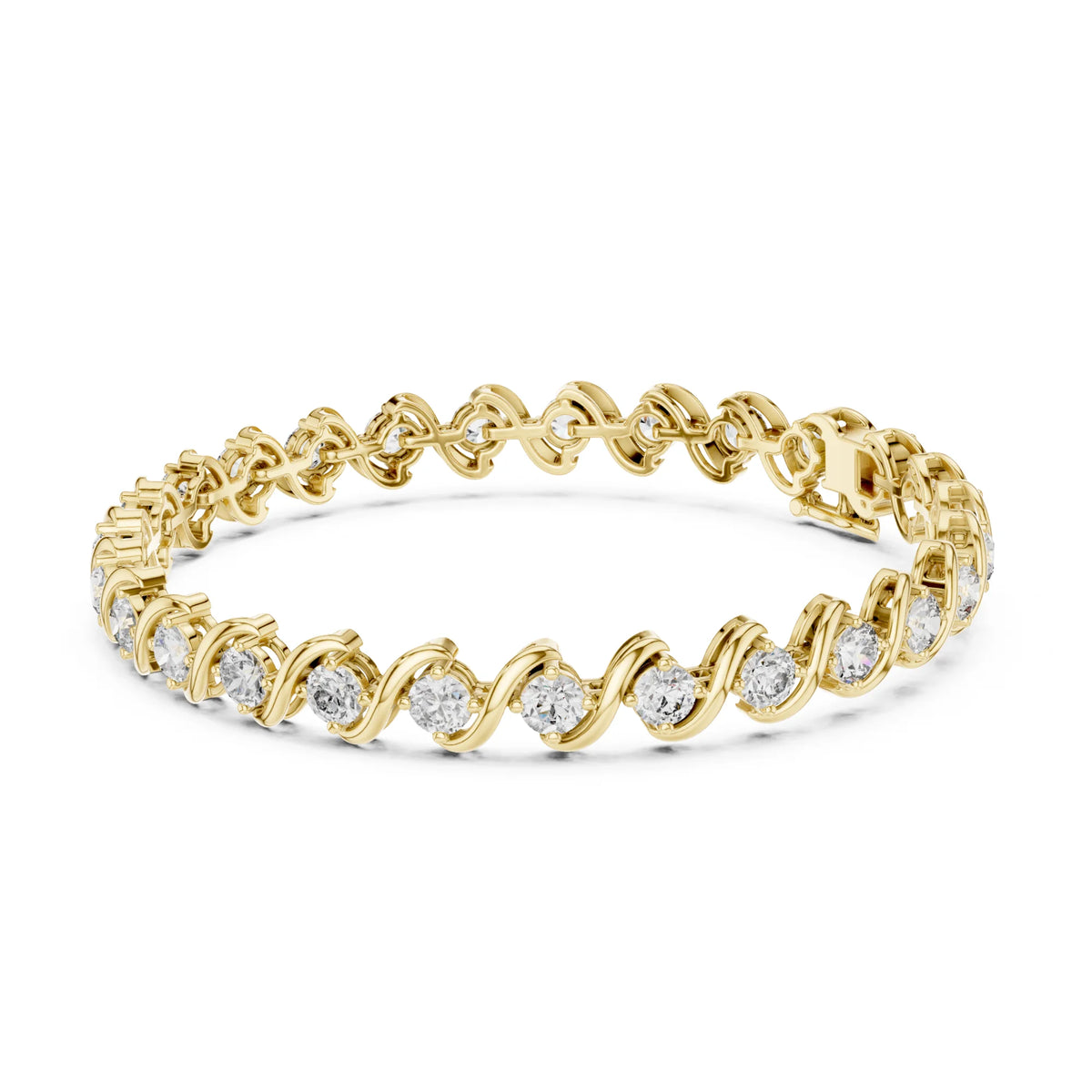 Round Lab Grown Diamond & Curved Gold Tennis Bracelet | Santorini
