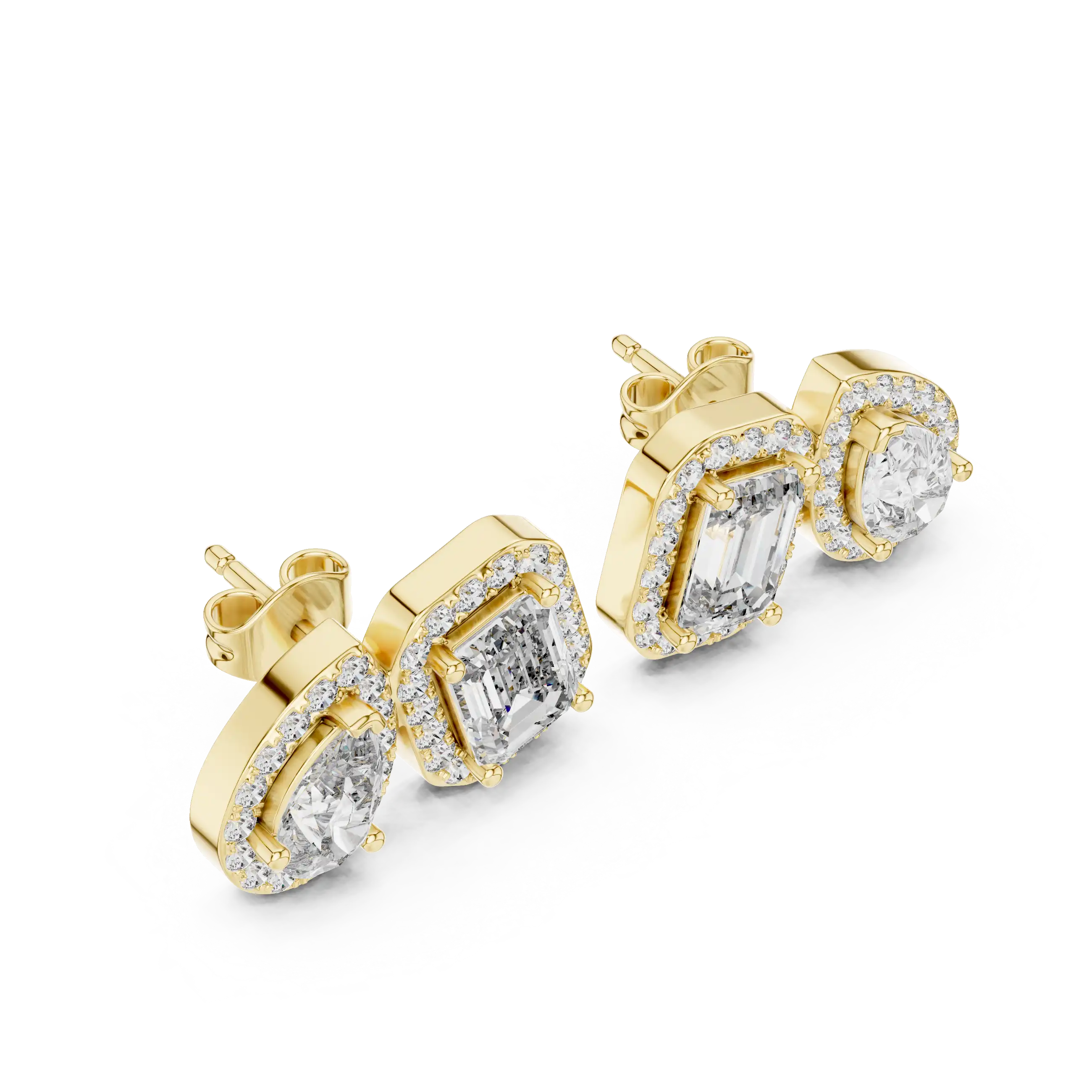 Lab Grown Diamond Stud Earrings-Emerald & Pear Halo Design | Danubia