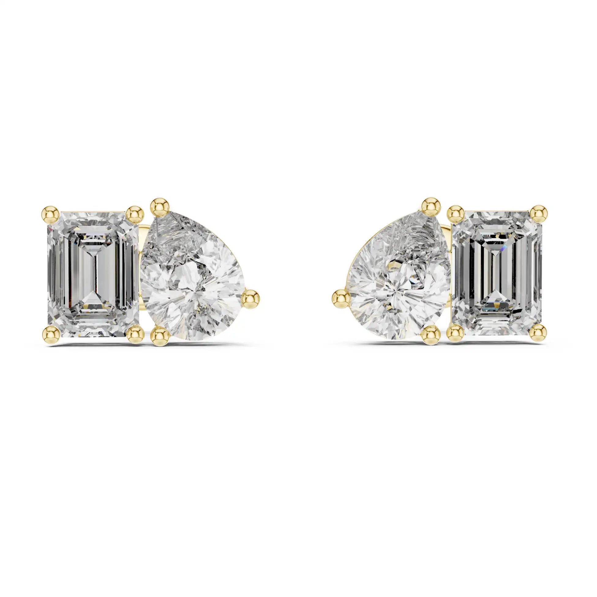 Emerald & Pear Cut Diamond Stud Earrings
