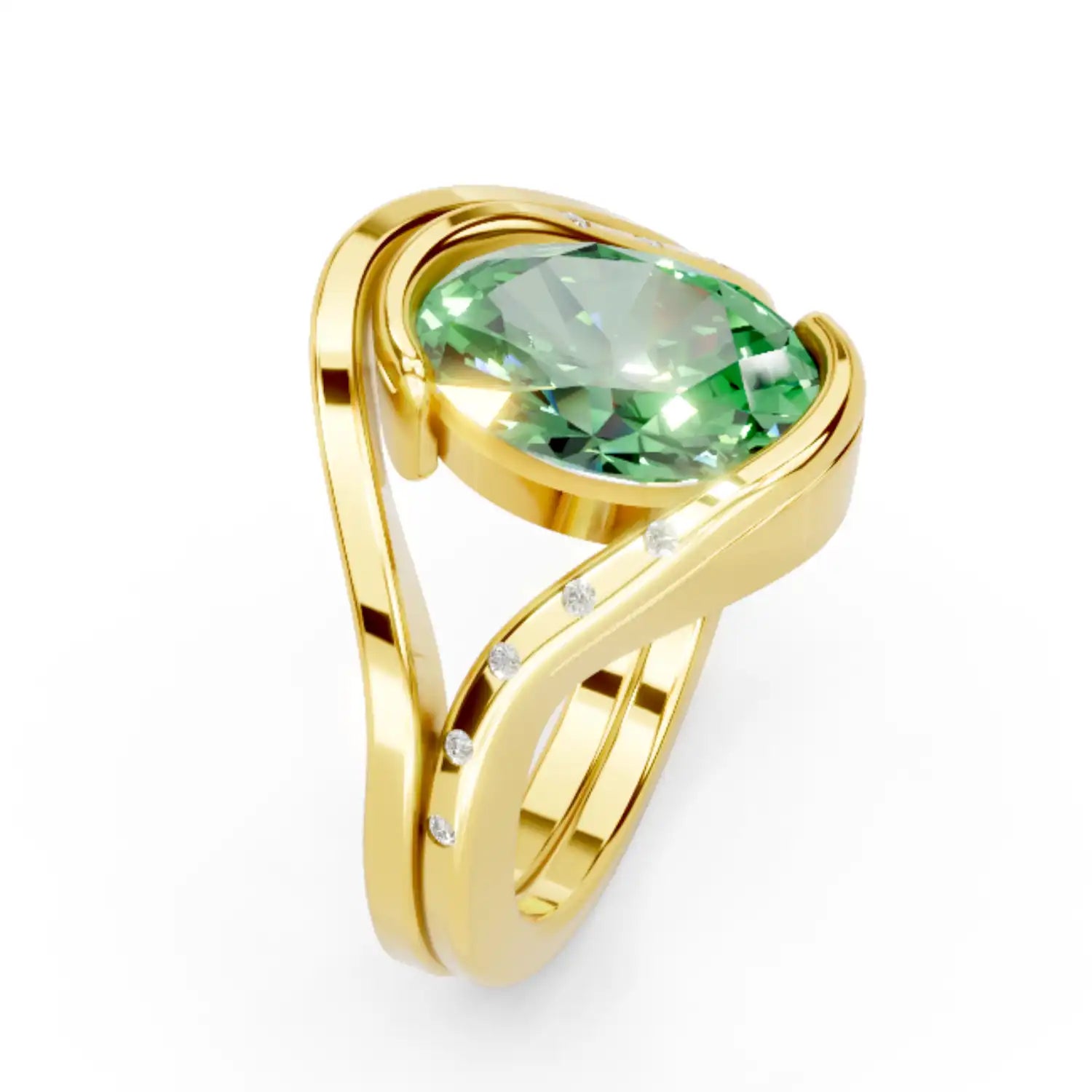 Vivid Green Oval Lab Grown Diamond Engagement Ring Set | Peshwa Green