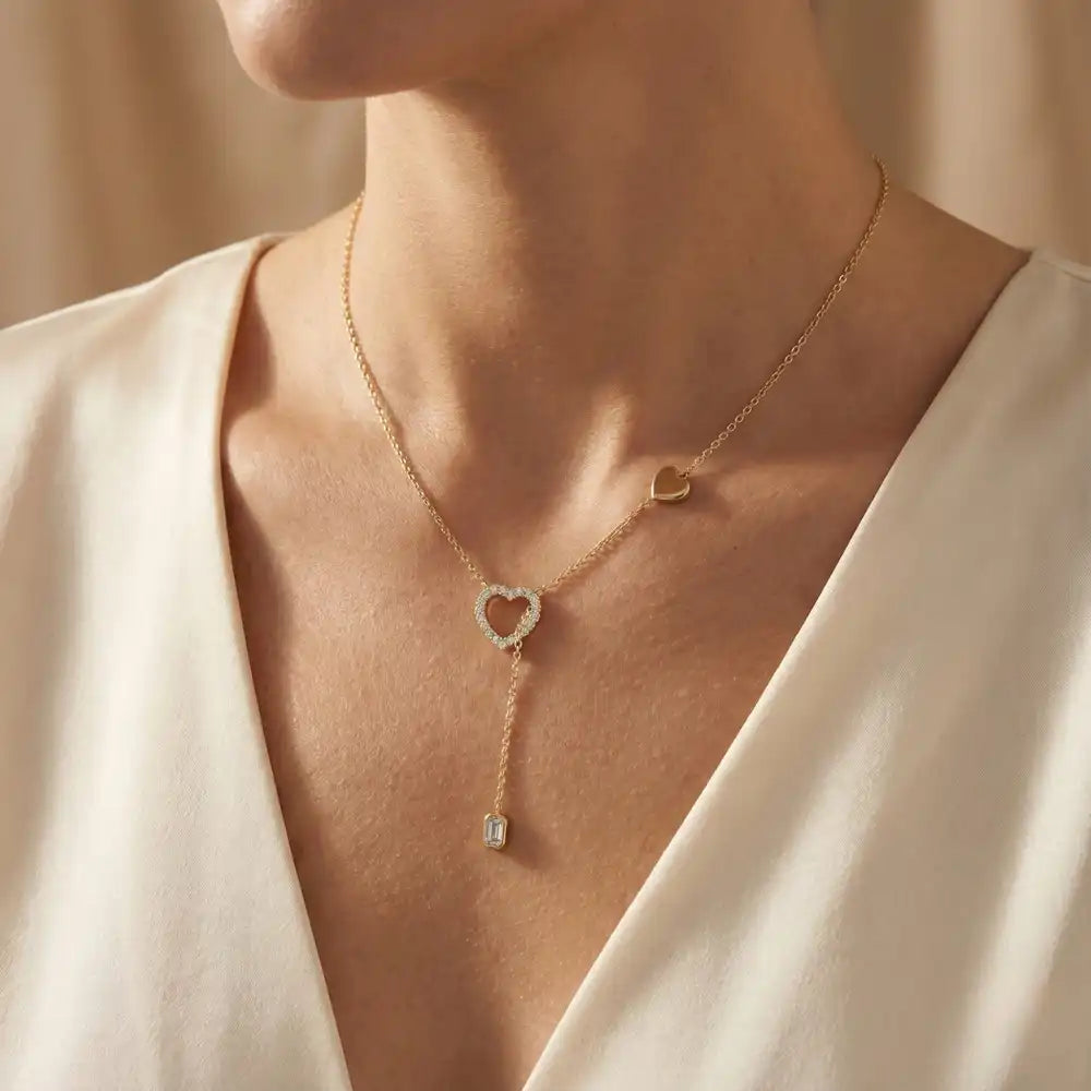Heart & Emerald Cut Lariat Y-Necklace | A Modern Romance in Motion - Celine