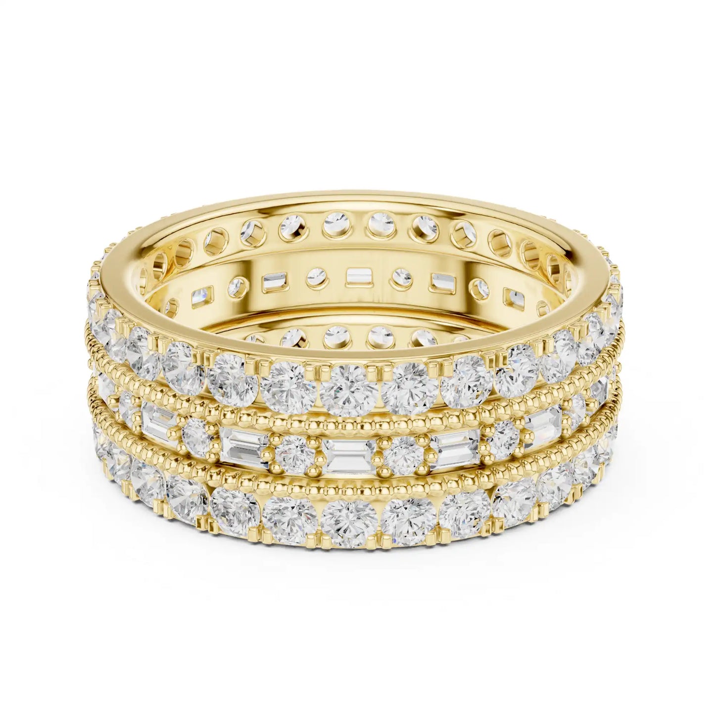 Lab Grown Diamond Triple-Row Eternity Ring - Emerald & Round Mixed Stack | Elyon