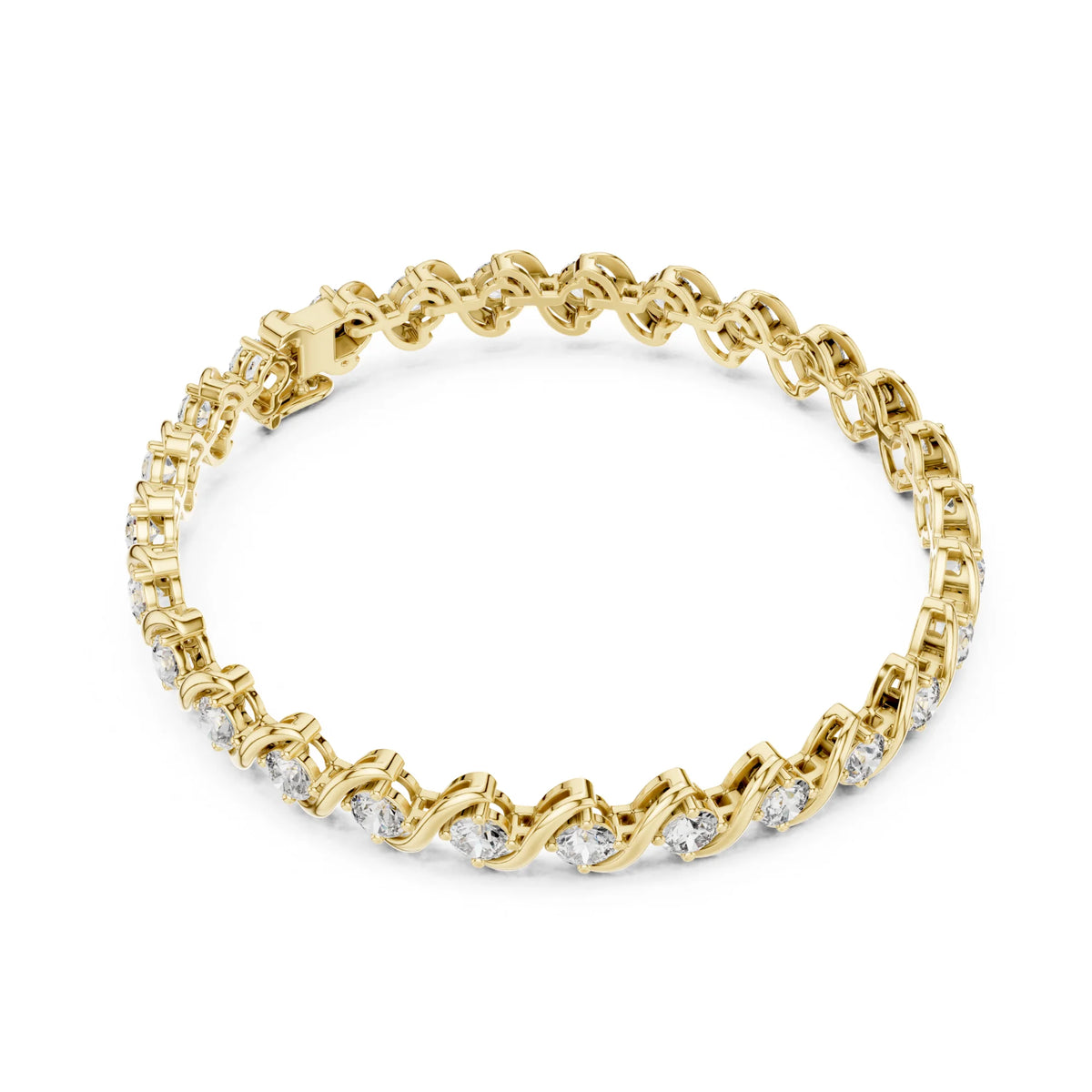 Round Lab Grown Diamond & Curved Gold Tennis Bracelet | Santorini