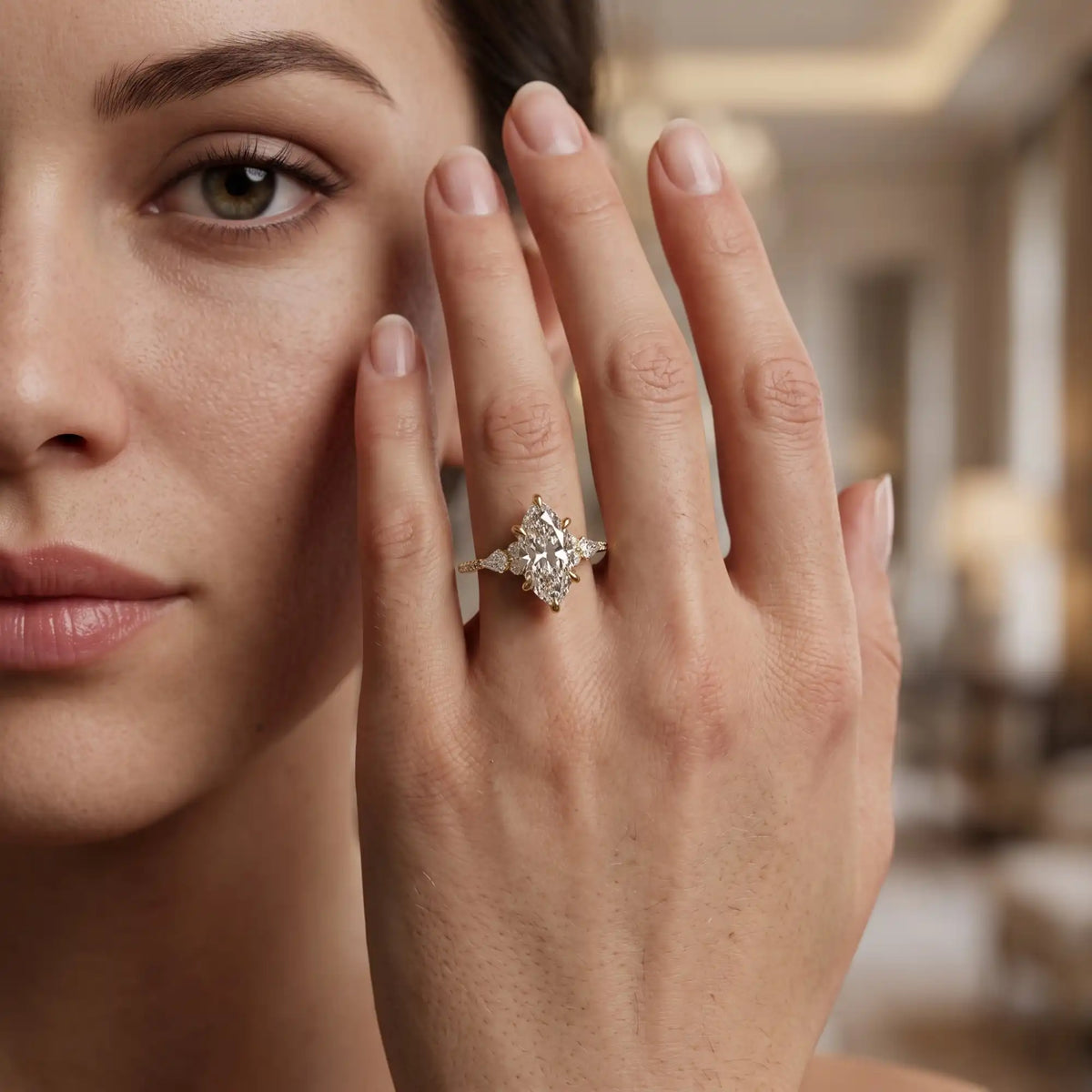 Marquise Cut Lab Grown Diamond Engagement Ring| Denver Glacia