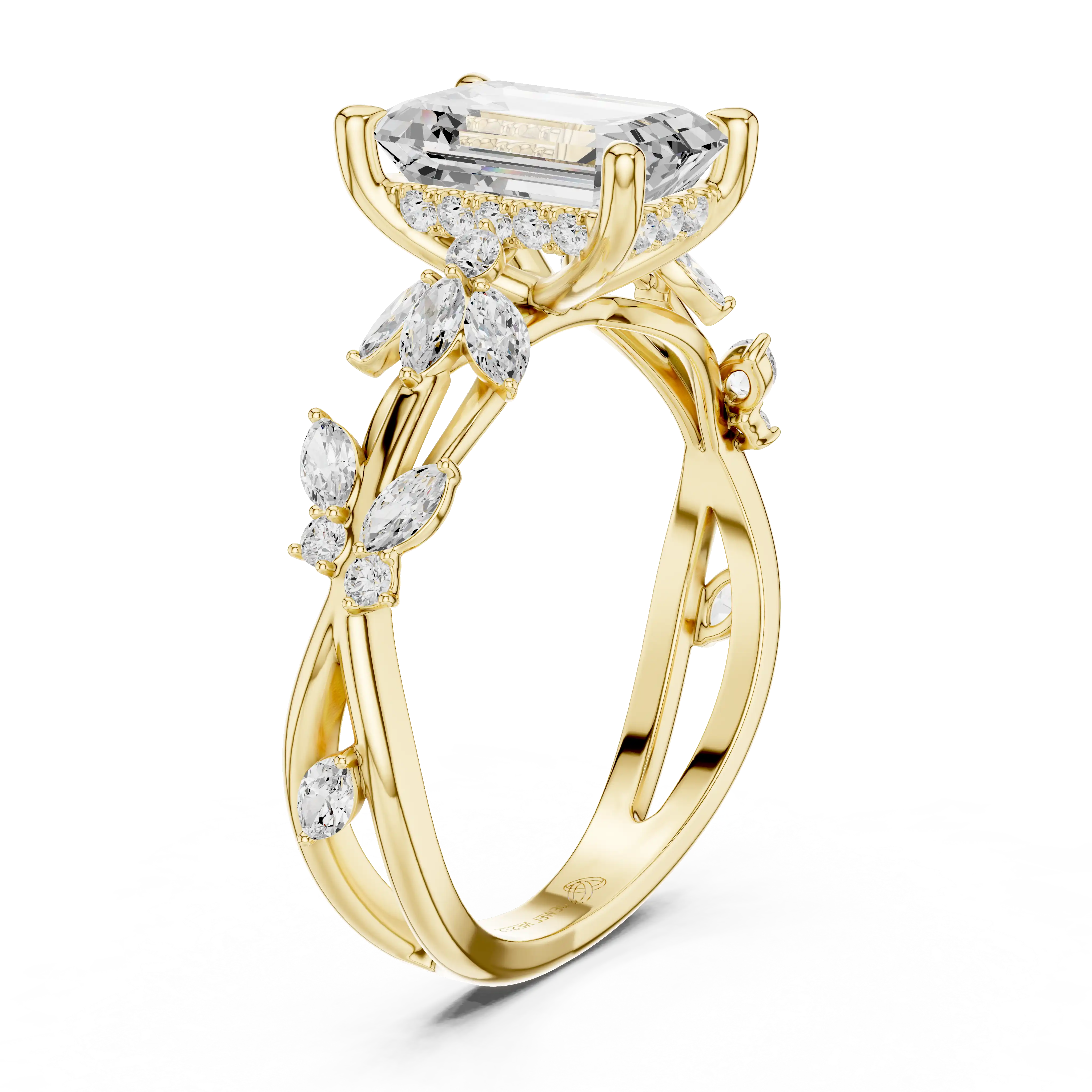 Nature Inspired Emerald Cut Diamond Engagement Ring | The Yukon Flow