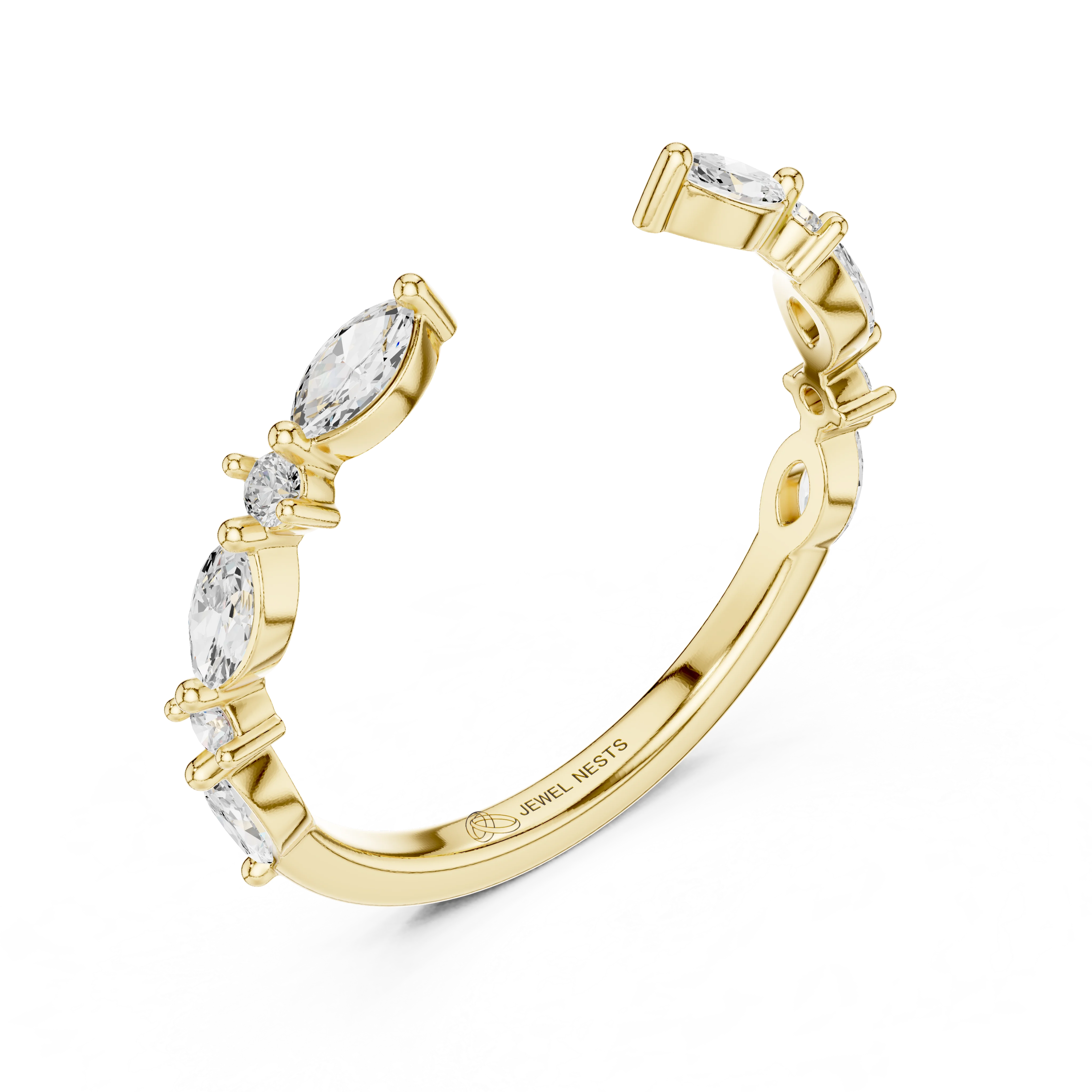 Open Gap Round and Marquise Lab Grown Diamond Stackable Wedding Band | Plinth