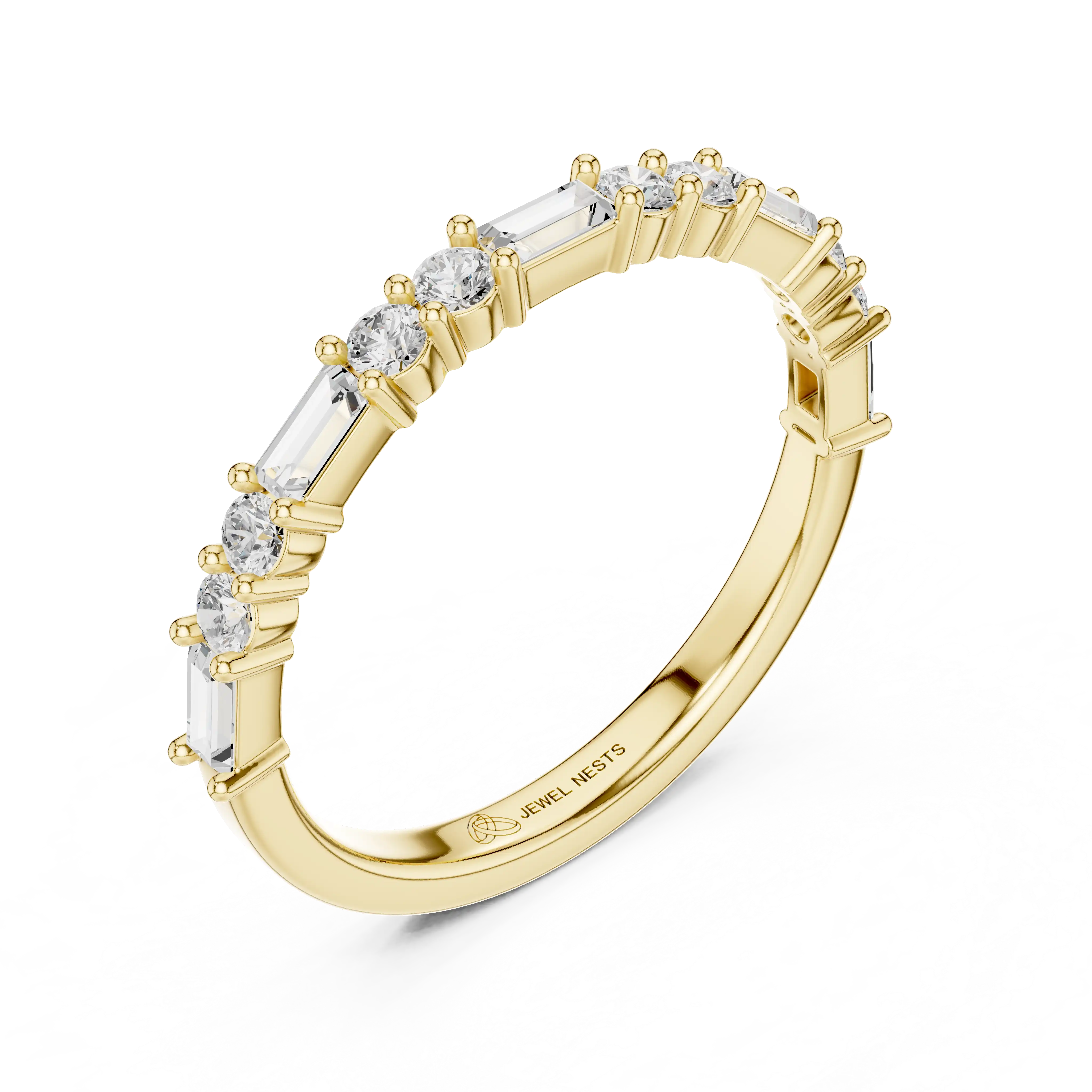 Baguette and Round Diamond Stackable Wedding Band | Lucy