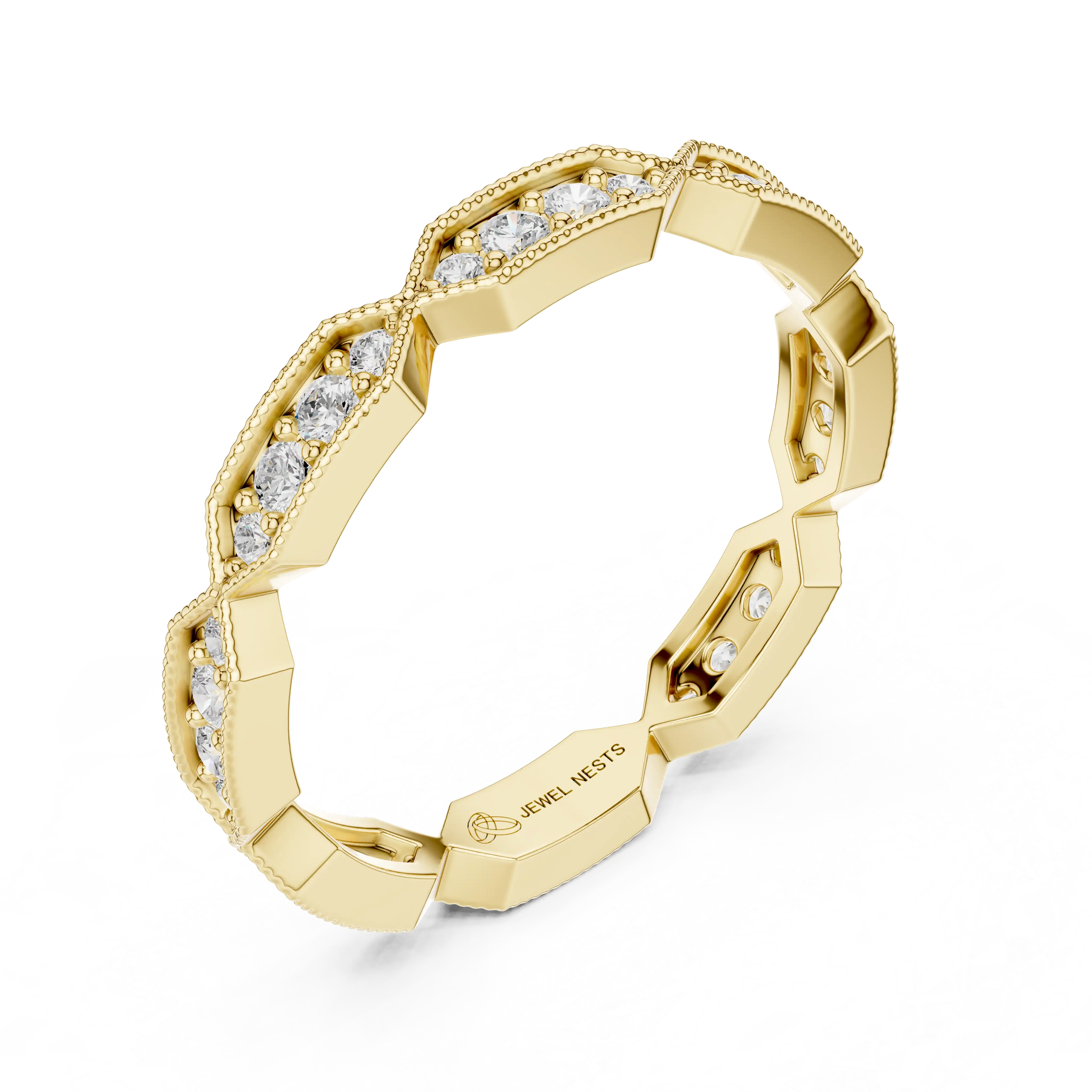 Round Diamond Milgrain Stackable Wedding Band | Novique