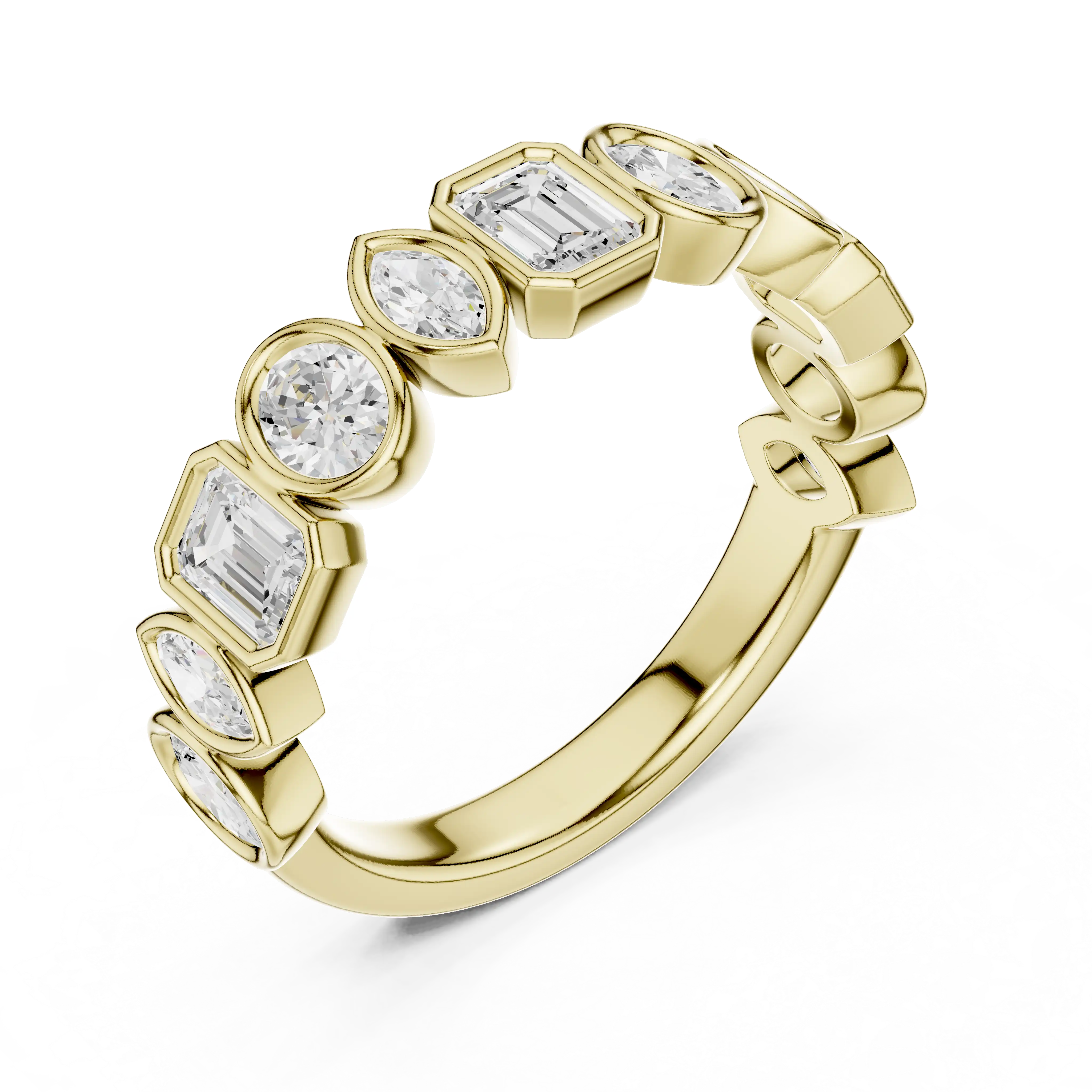 Multi Shape Bezel Diamond Wedding Band | Kairoz