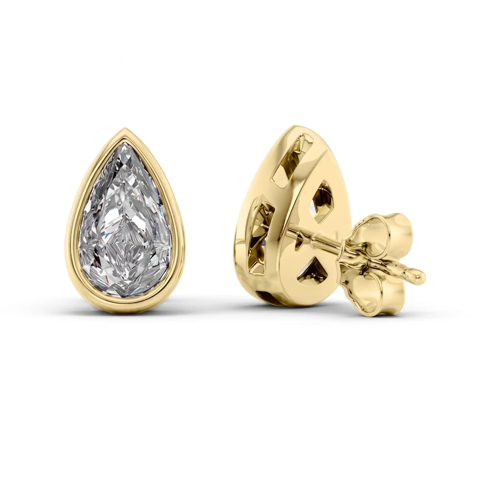 Bezel Set Pear Cut Lab Grown Diamond Stud Earrings | Doina
