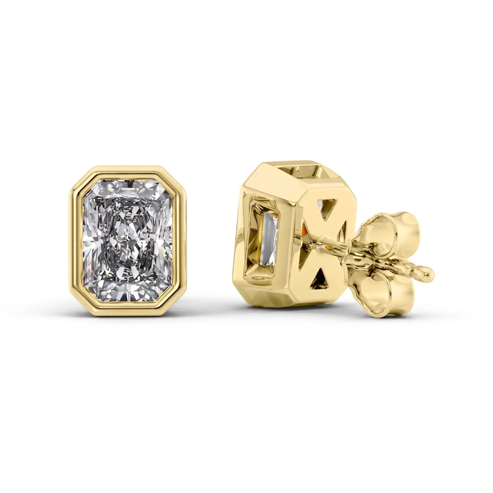 Bezel Set Radiant Cut Lab Diamond Stud Earrings | Doina