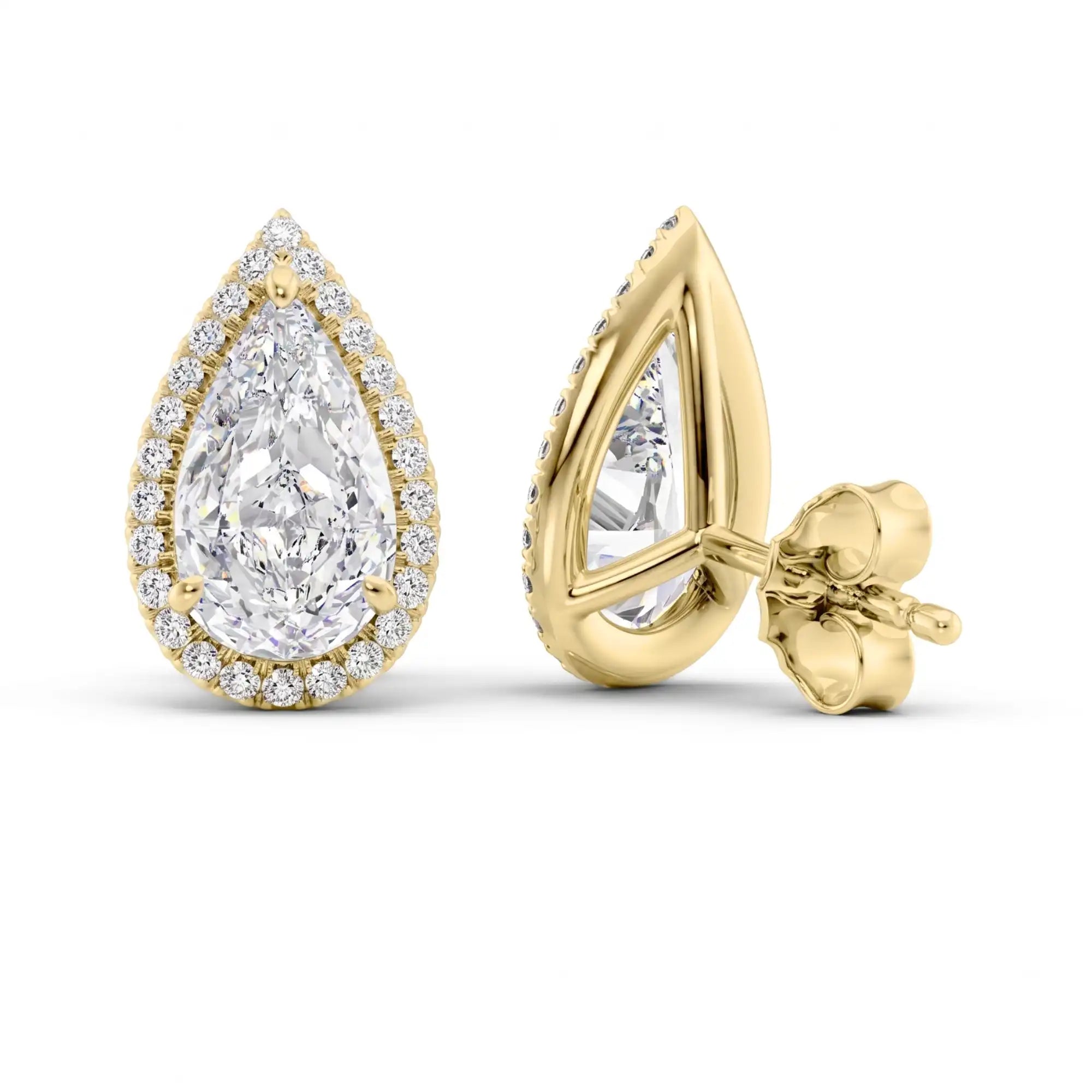 Halo Pear Cut Lab Diamond Stud Earrings | Dragona