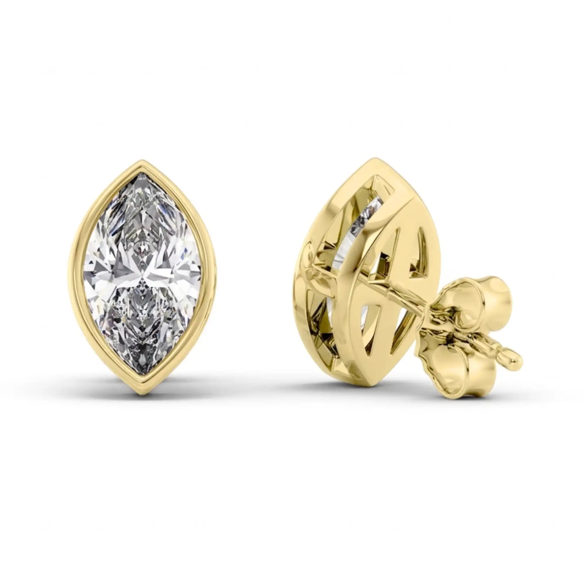 Bezel Set Marquise Cut Lab Diamond Stud Earrings | Doina