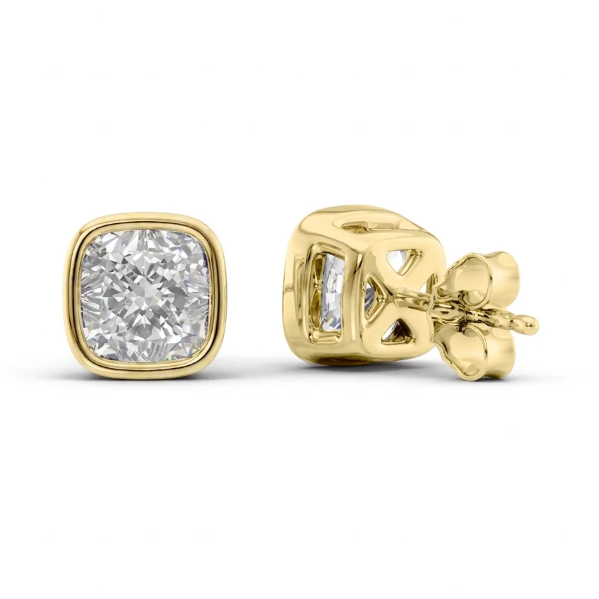 Bezel Set Cushion Cut Lab Diamond Stud Earrings | Doina