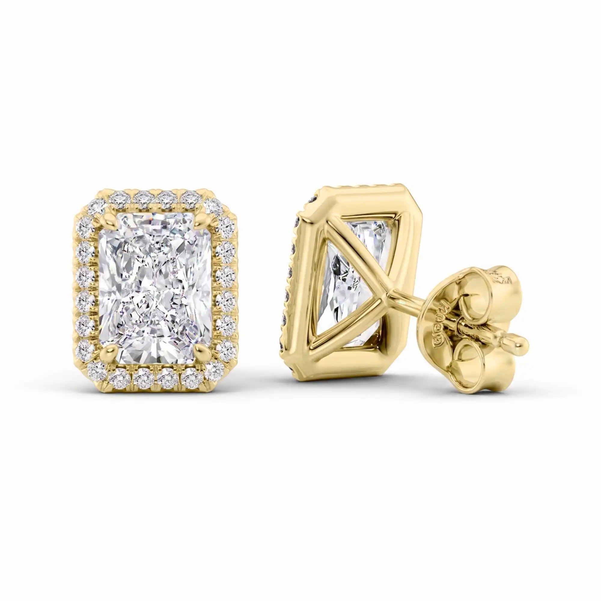 Halo Radiant Cut Lab Diamond Stud Earrings | Dragona