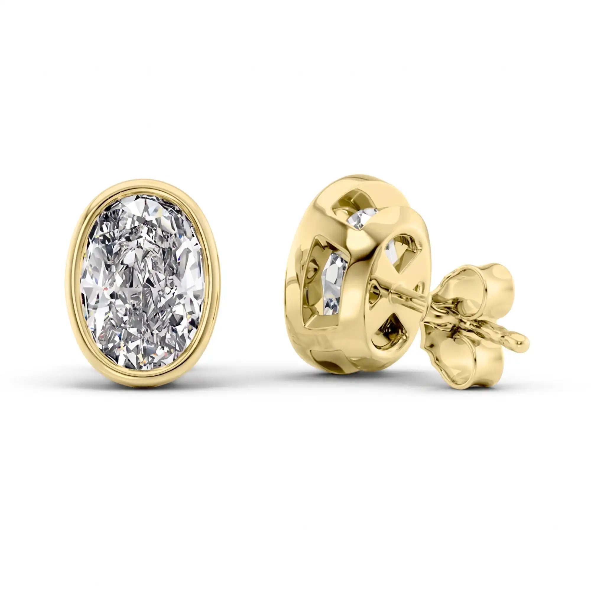 Bezel Set Oval Lab Diamond Stud Earrings | Doina