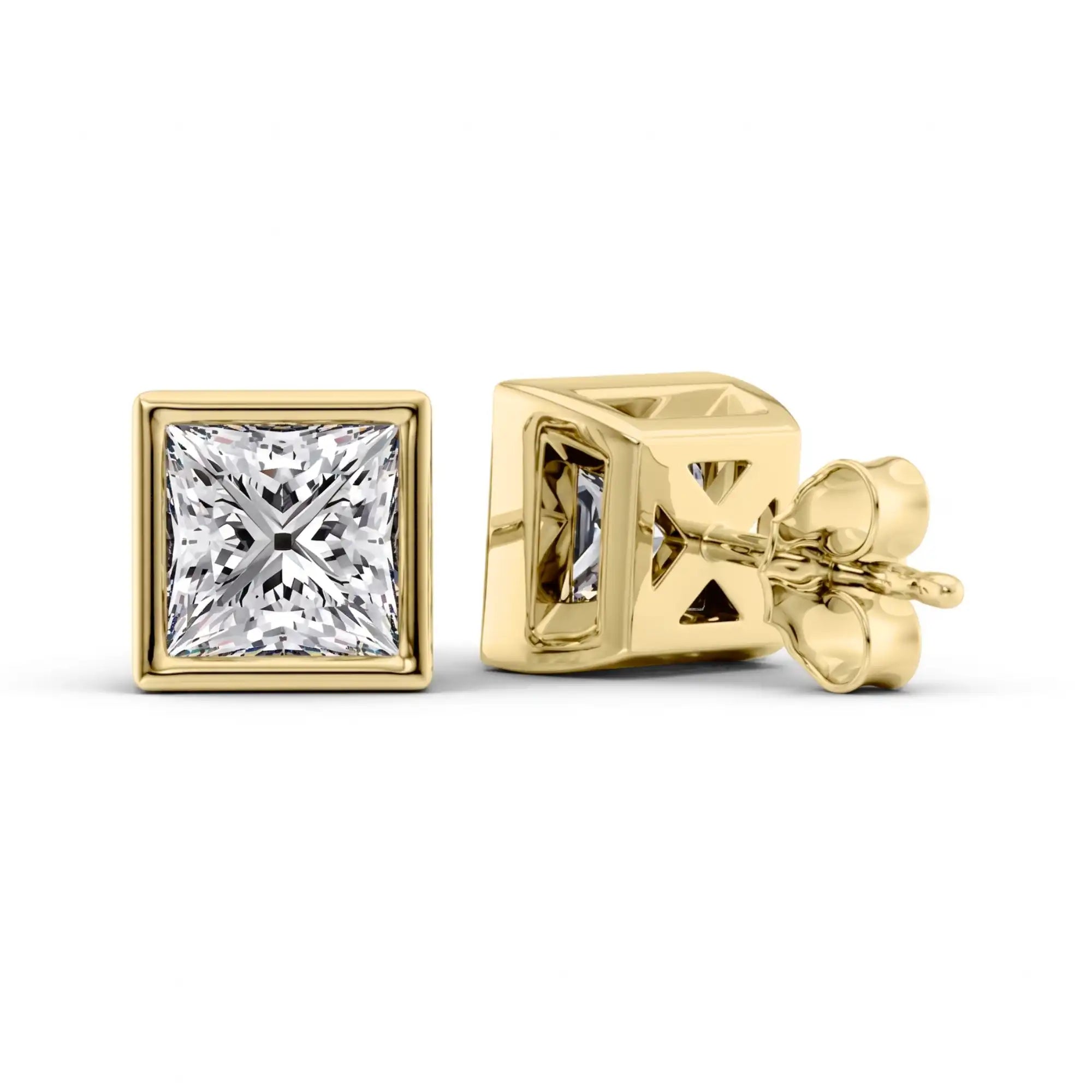 Bezel Set Princess Cut Lab Diamond Stud Earrings | Doina