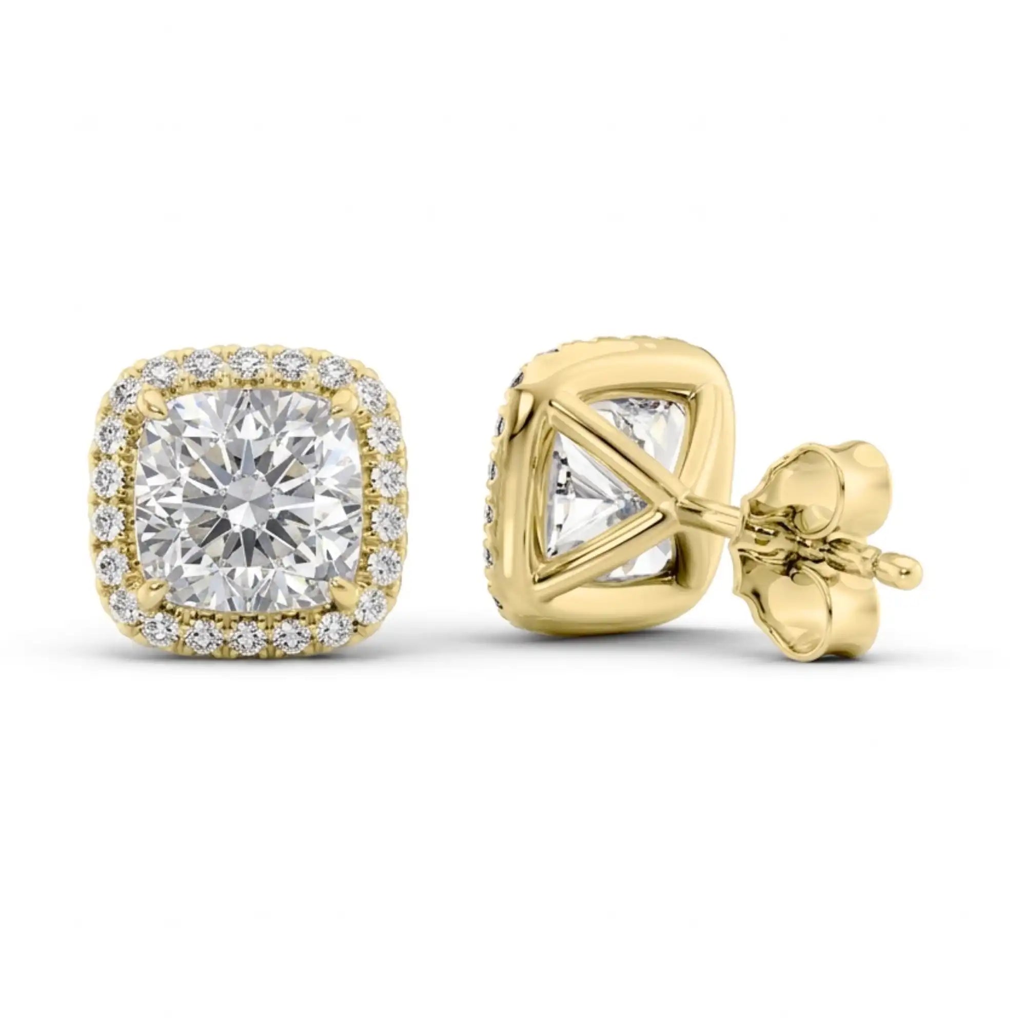 Halo Cushion Cut Lab Diamond Stud Earrings | Dragona