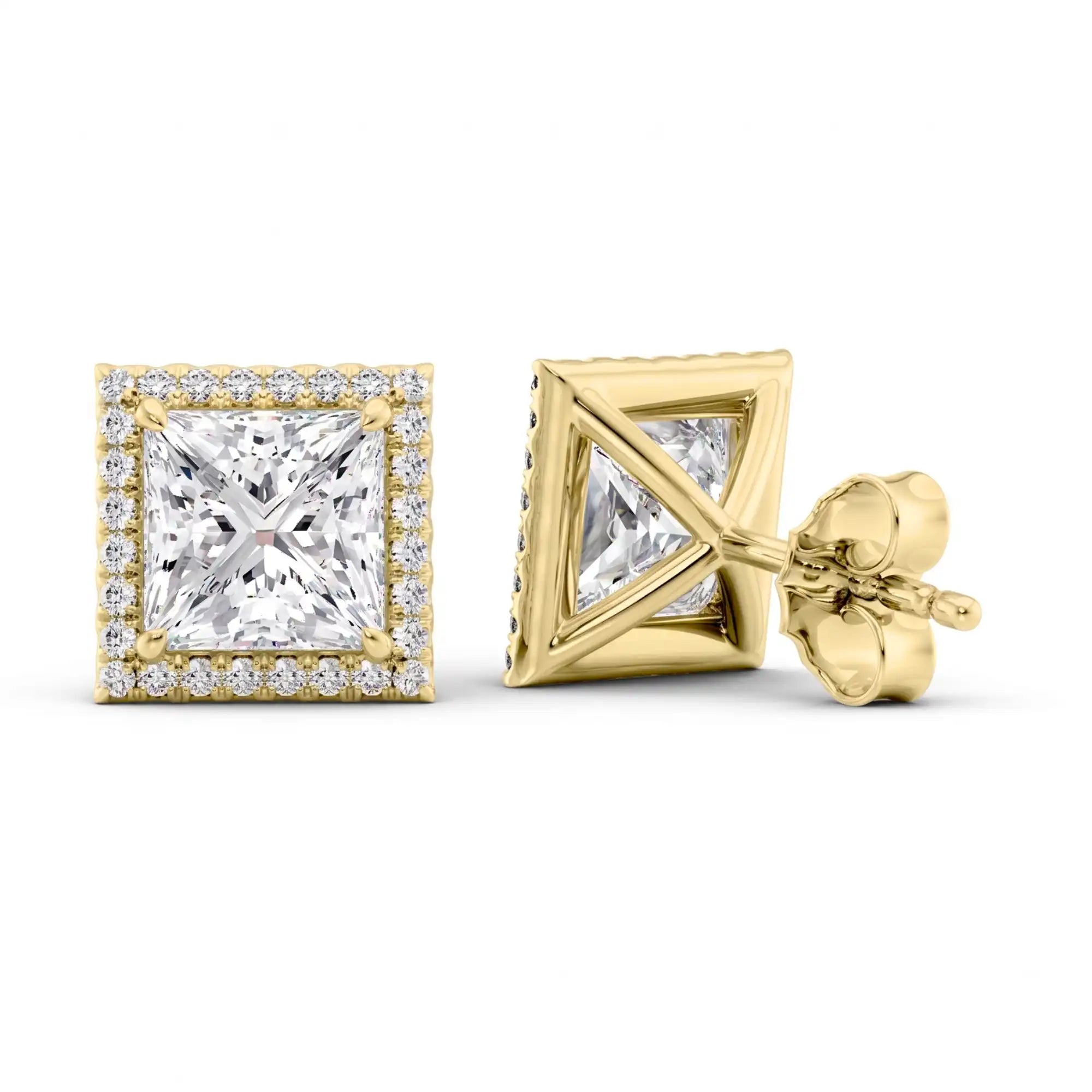 Halo Princess Cut Lab Diamond Stud Earrings | Dragona