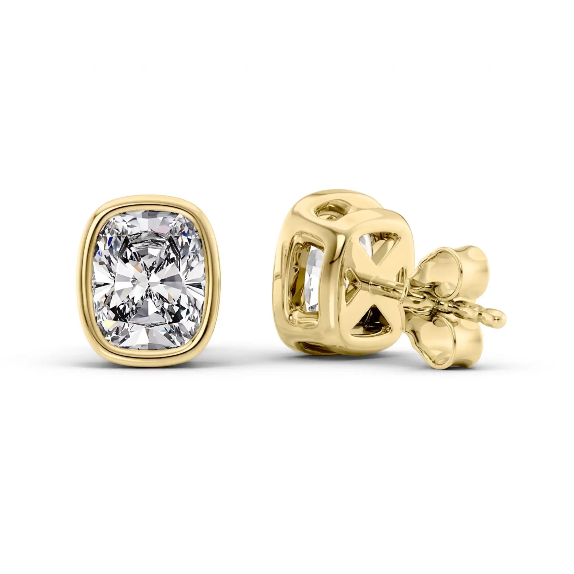 Bezel Set Elongated Cushion Lab Diamond Stud Earrings | Doina