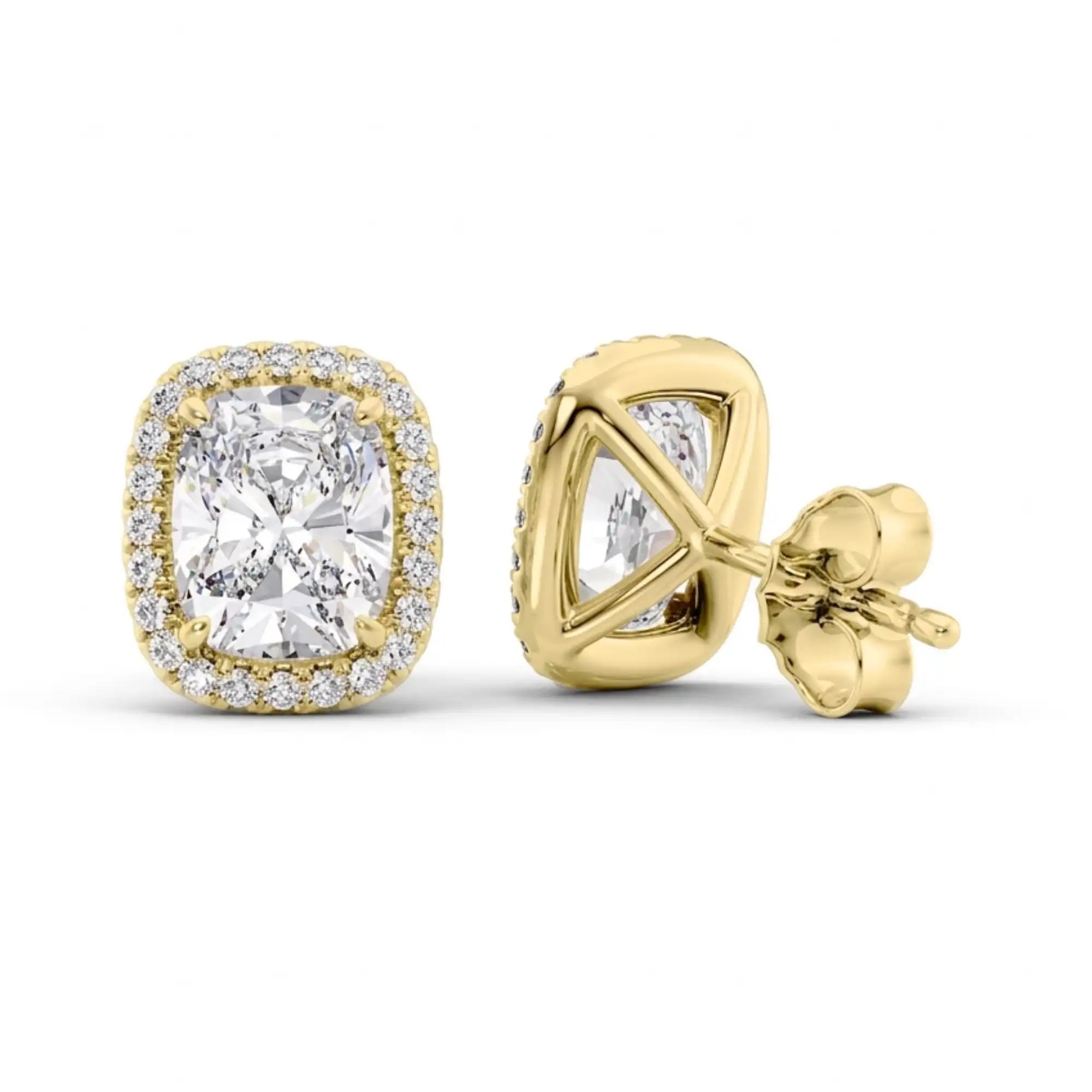 Halo Elongated Cushion Cut Lab Diamond Stud Earrings | Dragona