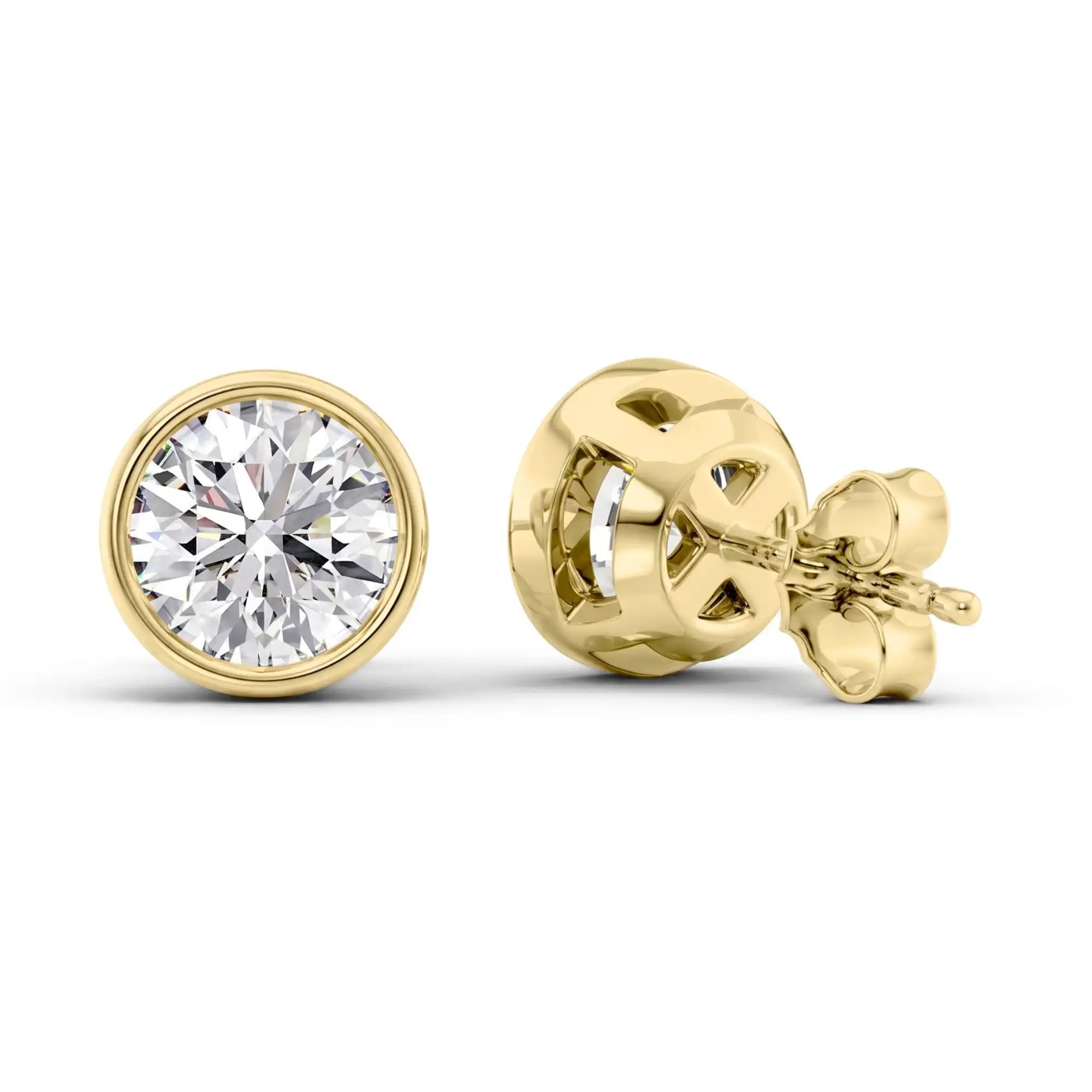 Bezel Set Round Lab Diamond Stud Earrings | Doina
