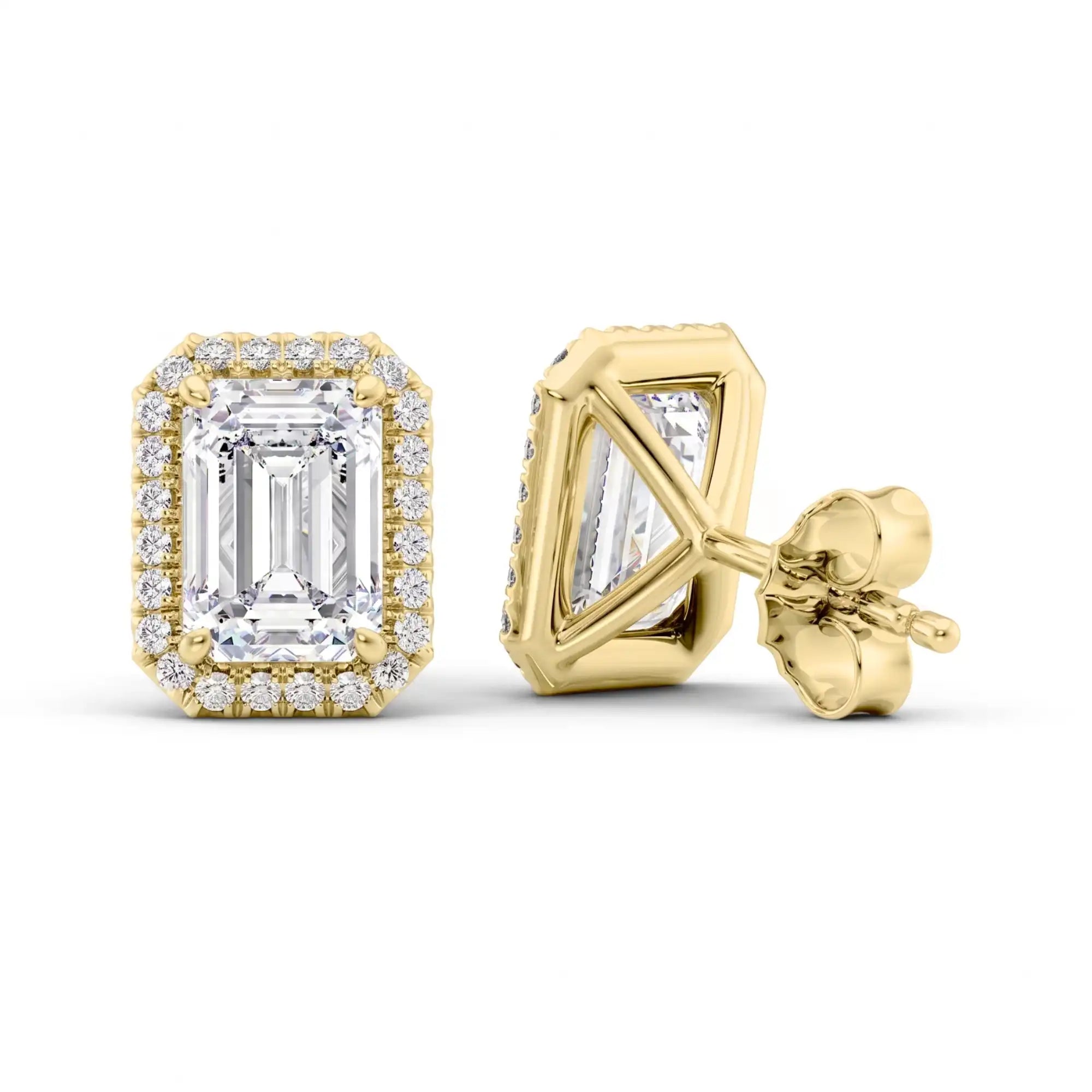 Halo Emerald Cut Lab Diamond Stud Earrings | Dragona