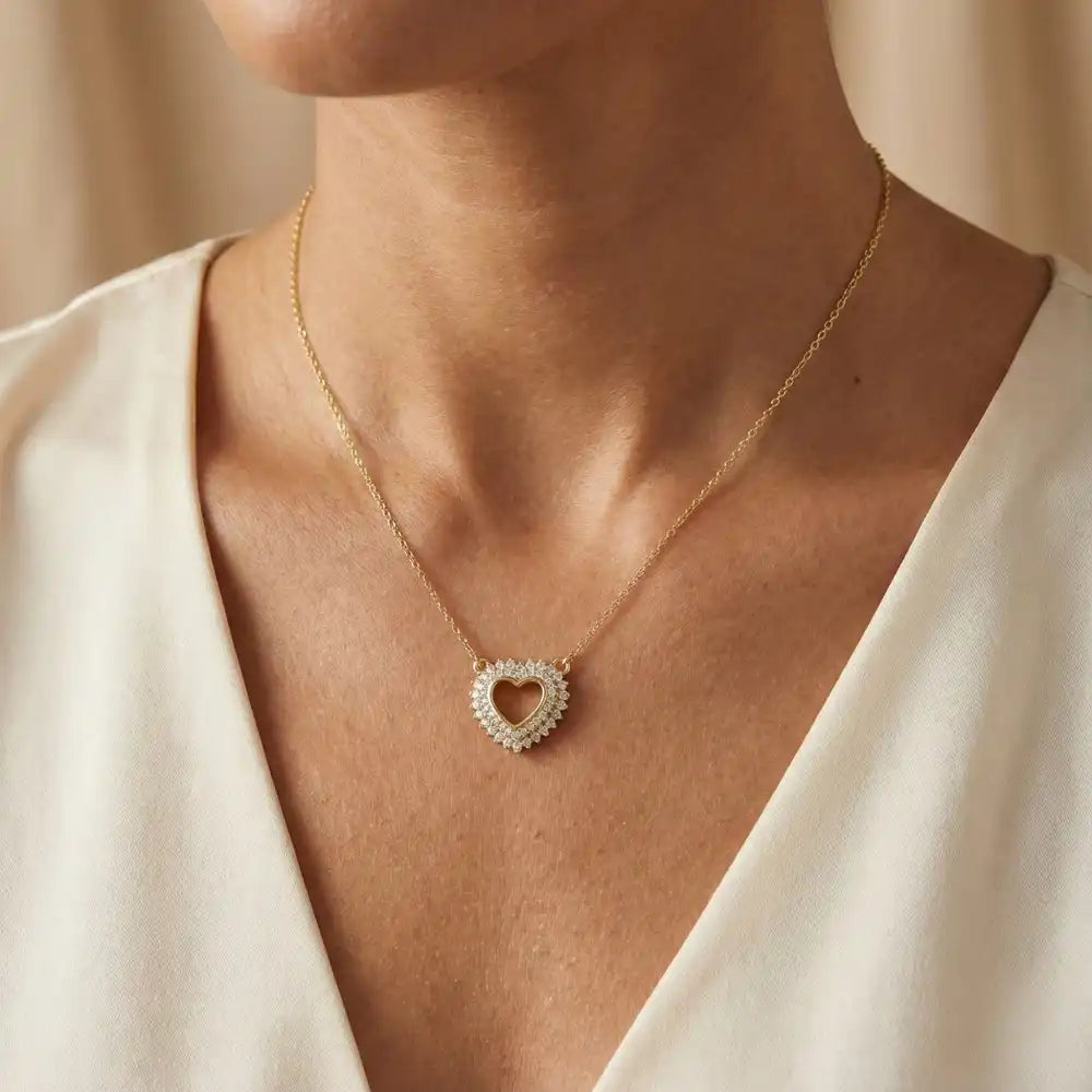 Double Heart Halo Diamond Necklace | Amelia