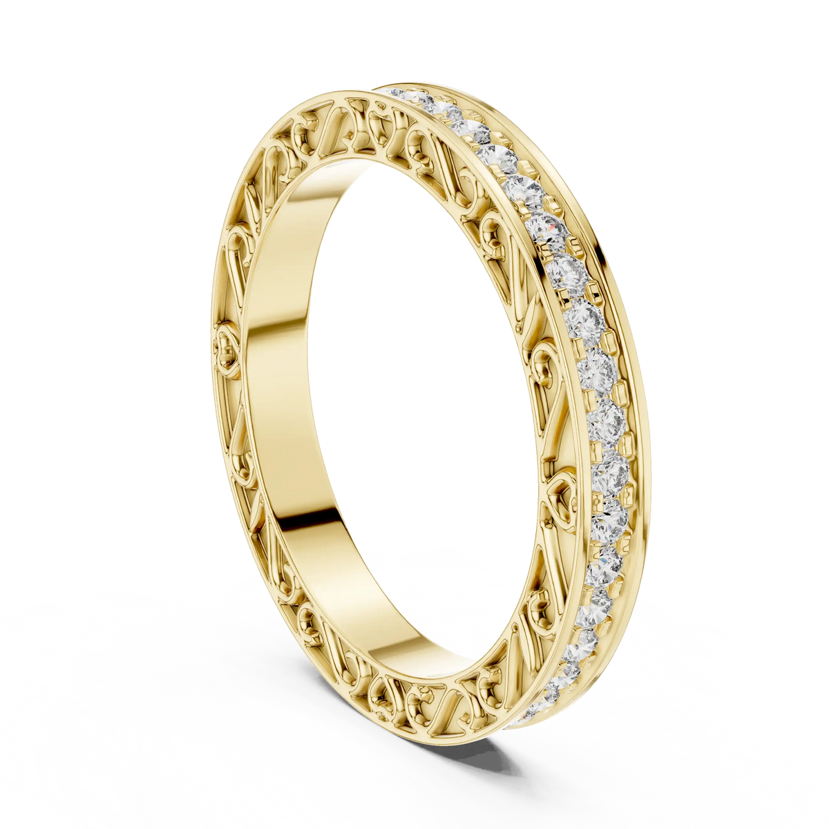 Modern Unisex Lab Grown Diamond Eternity Ring - Side Carved Design | Trayi