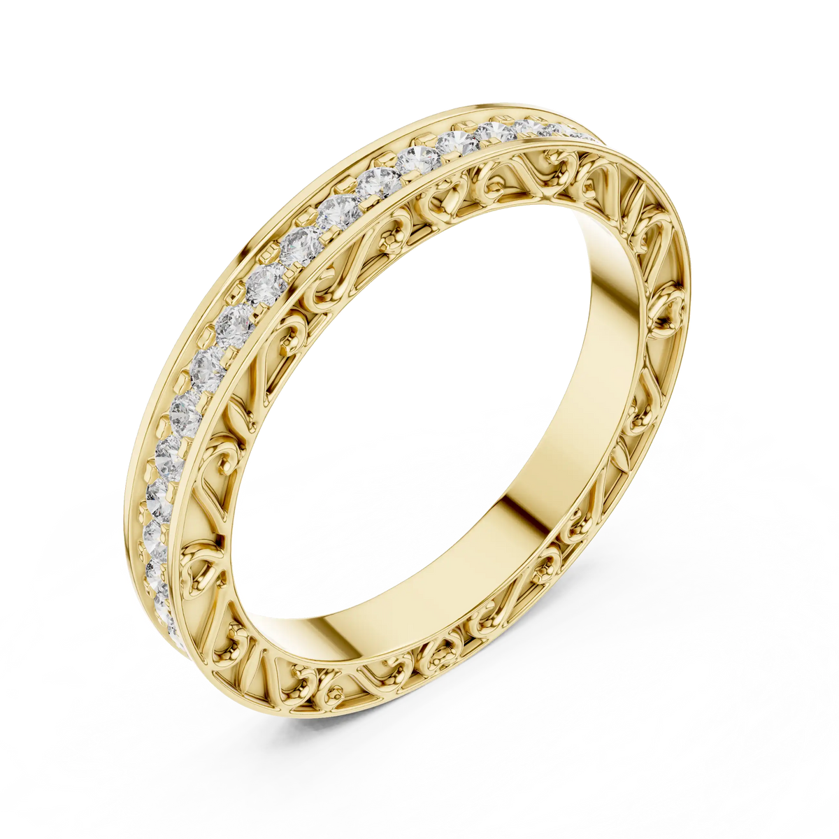 Modern Unisex Lab Grown Diamond Eternity Ring - Side Carved Design | Trayi