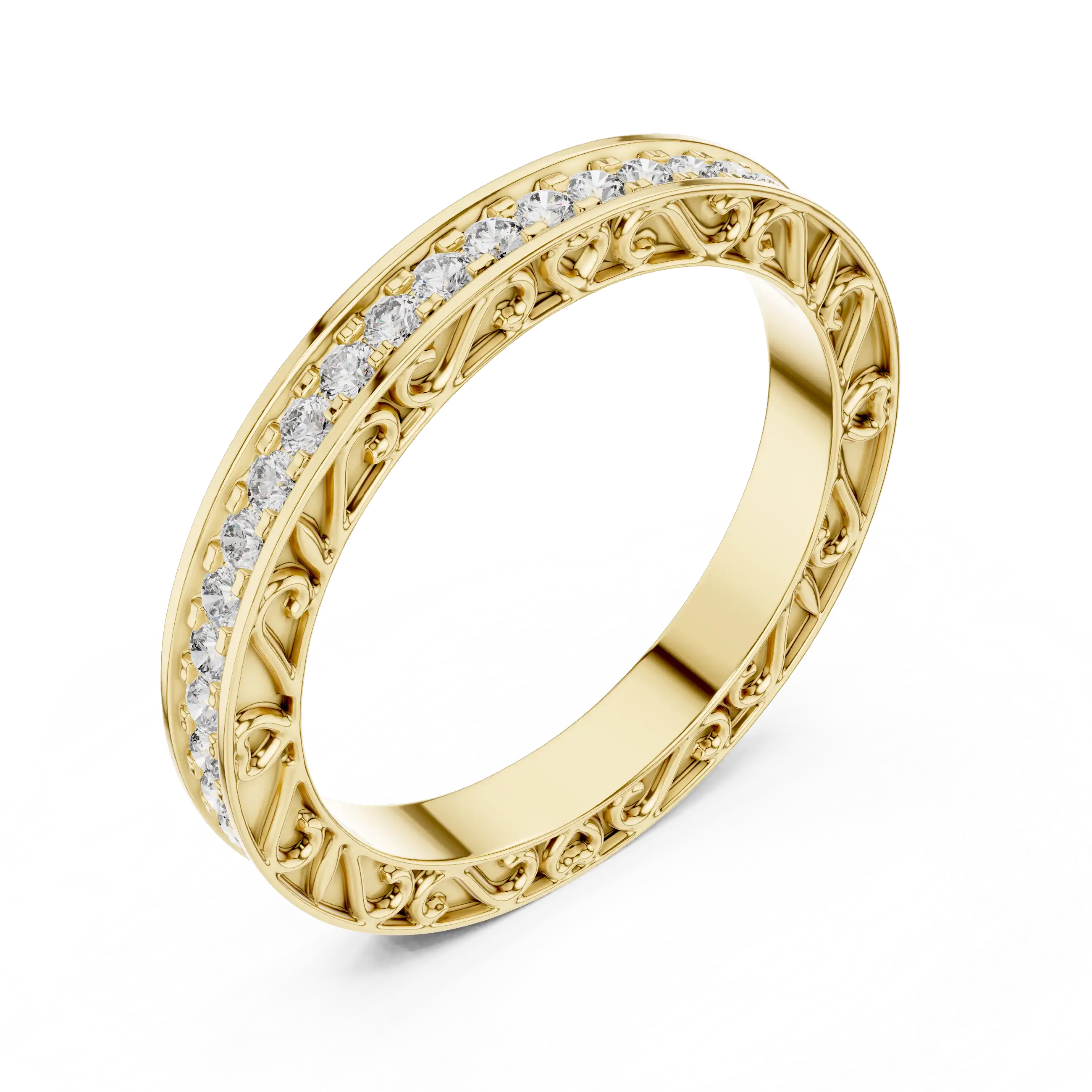 Modern Unisex Lab Grown Diamond Eternity Ring - Side Carved Design | Trayi