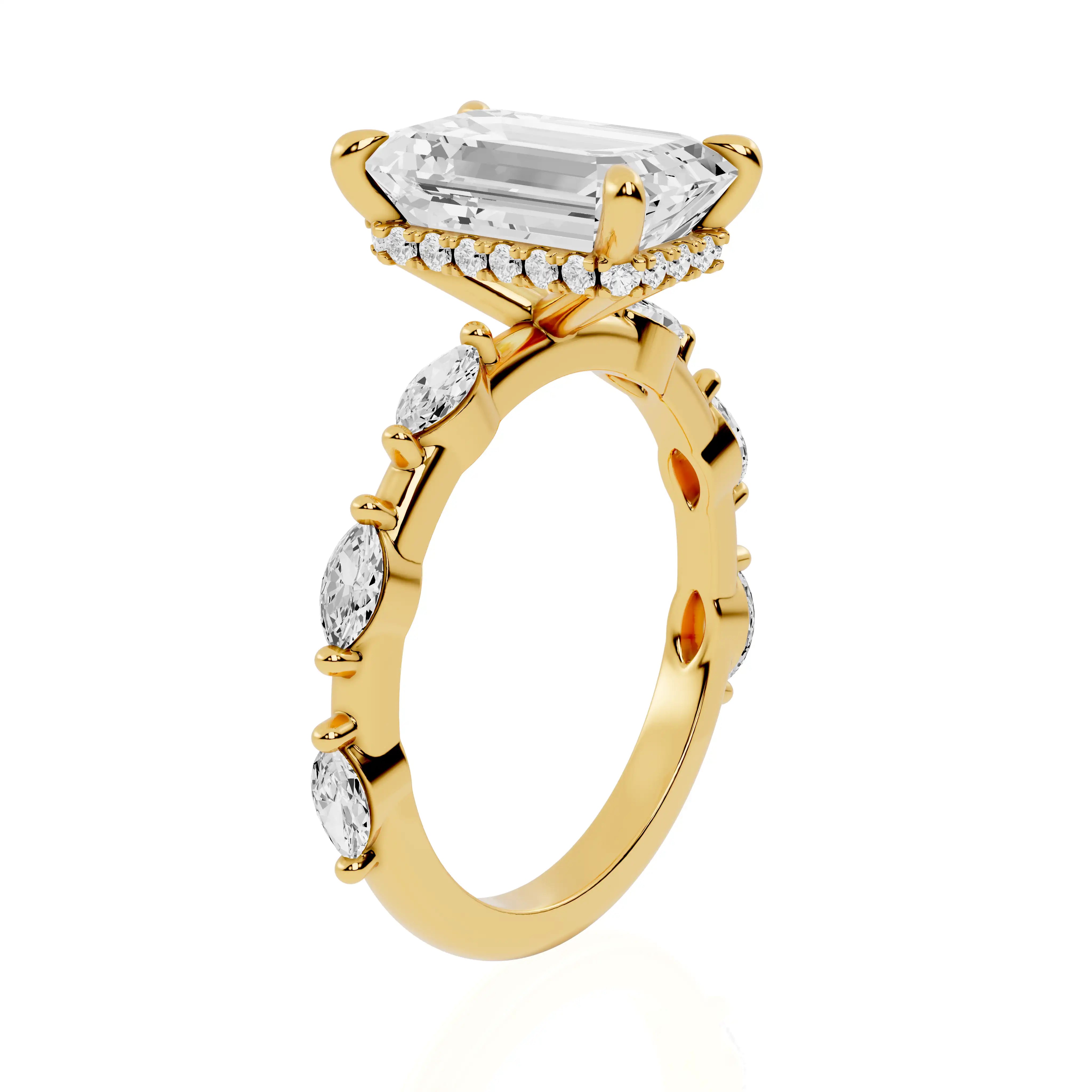 Hidden Halo Engagement Ring with Marquise Accent Band | Tole Sparkle