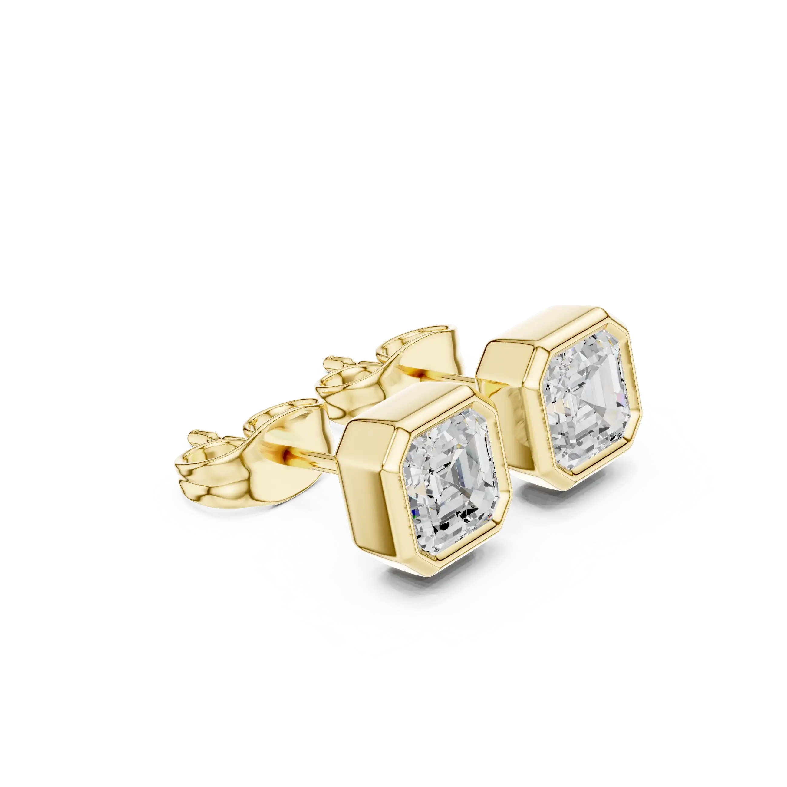 Lab Grown Diamond Stud Earrings - Asscher Cut Bezel Set | Striga