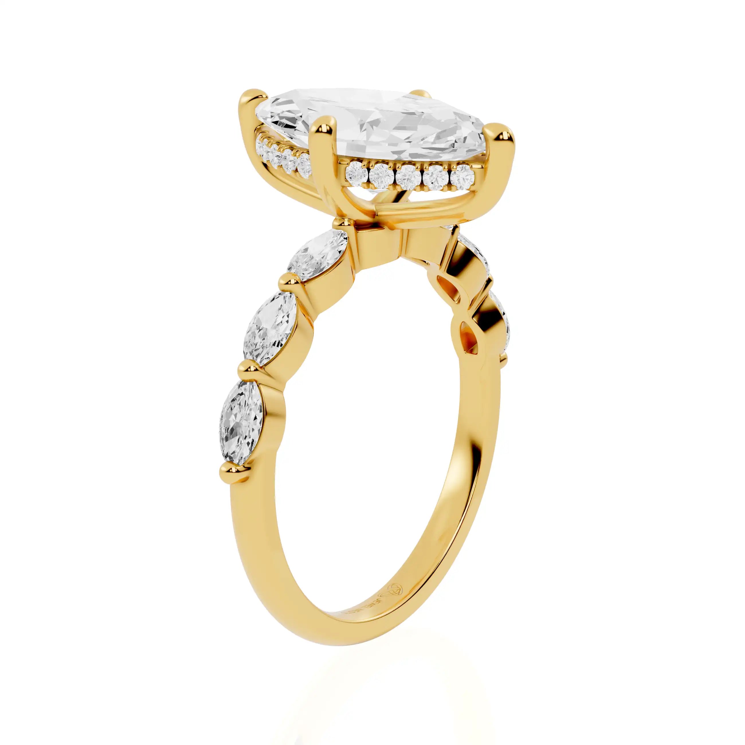Compass-Set Hidden Halo Engagement Ring with Marquise Accent Band | Verona Ambiance