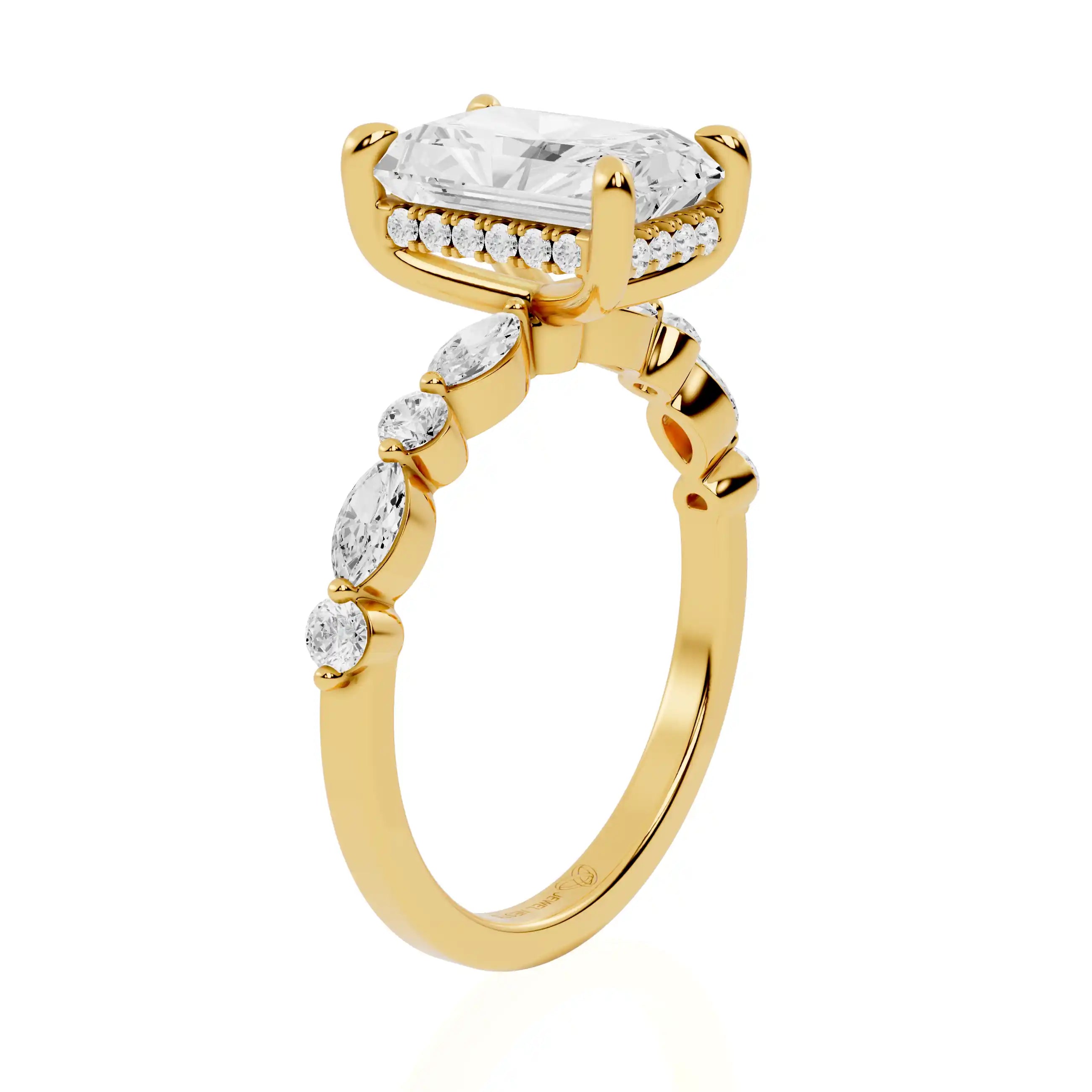 Hidden Halo Engagement Ring with Marquise & Round Side Diamonds | Bilbao Horizon