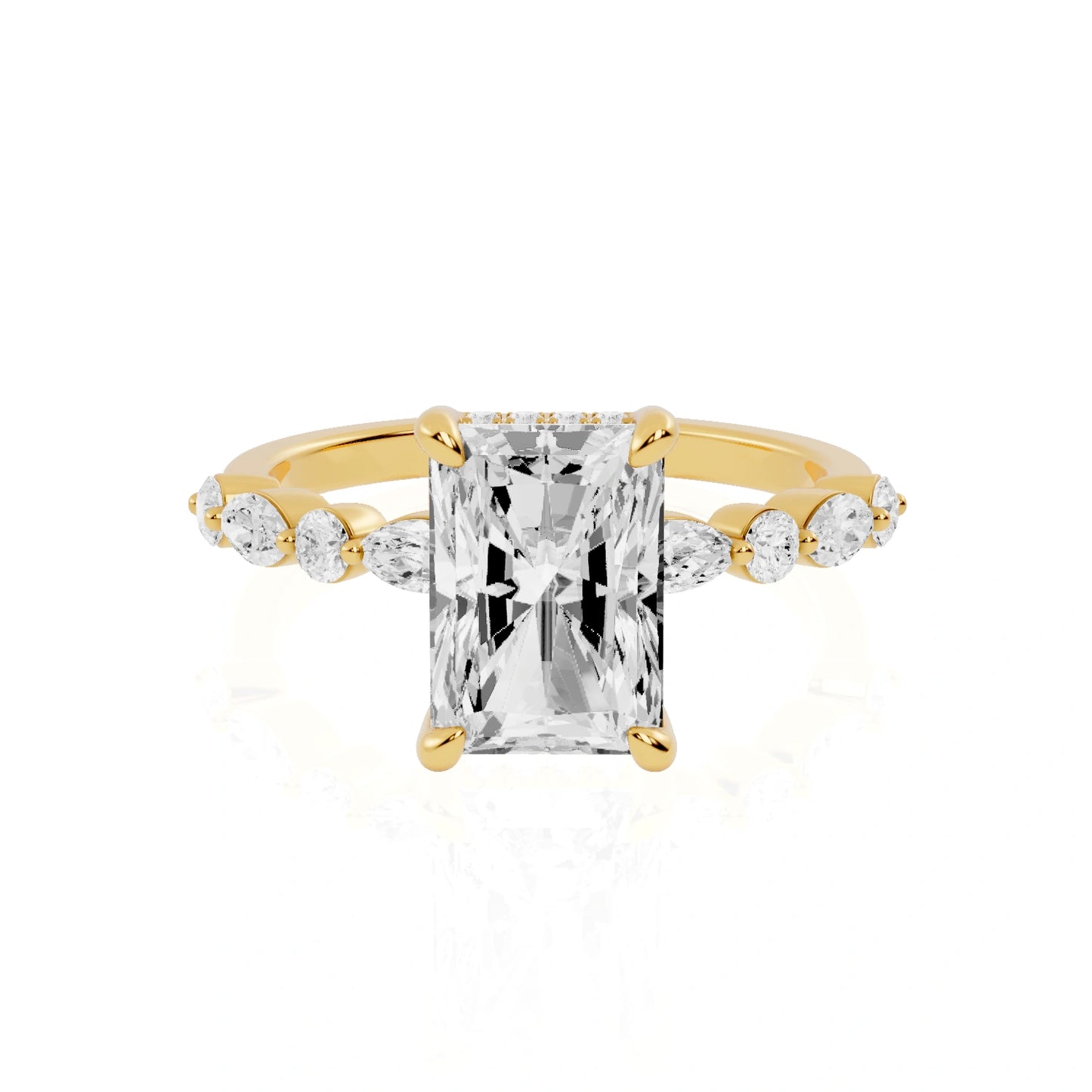 Hidden Halo Engagement Ring with Marquise & Round Side Diamonds | Bilbao Horizon