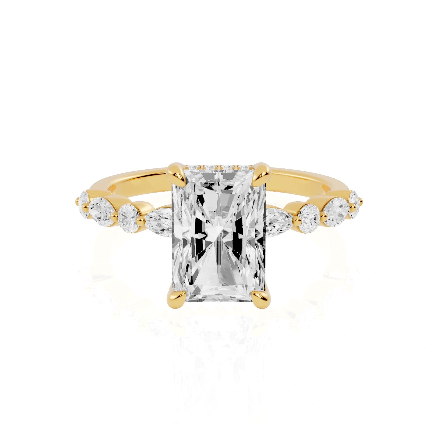 Hidden Halo Engagement Ring with Marquise & Round Side Diamonds | Bilbao Horizon
