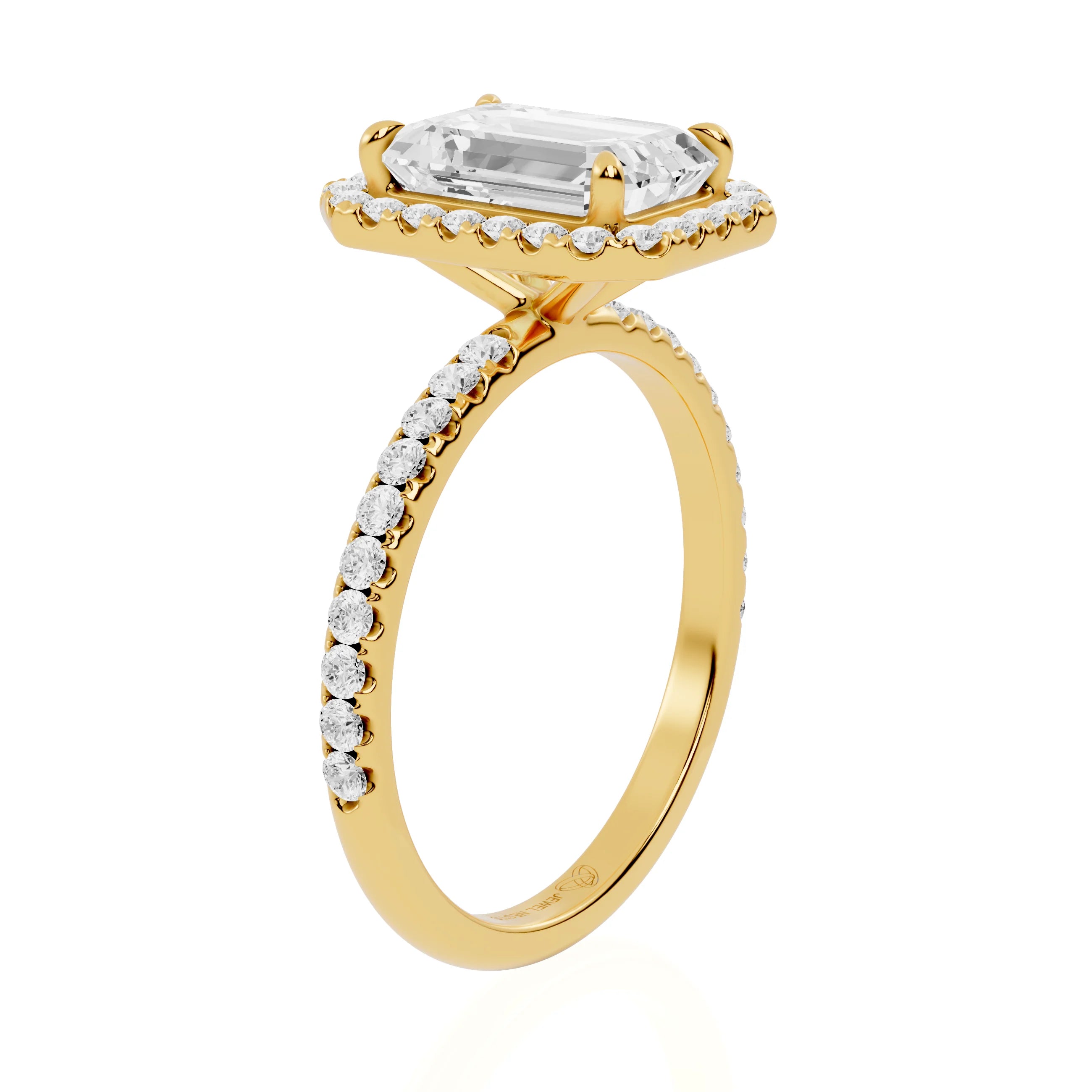 Emerald Cut Lab Diamond Halo Engagement Ring | Pyramid Majesty