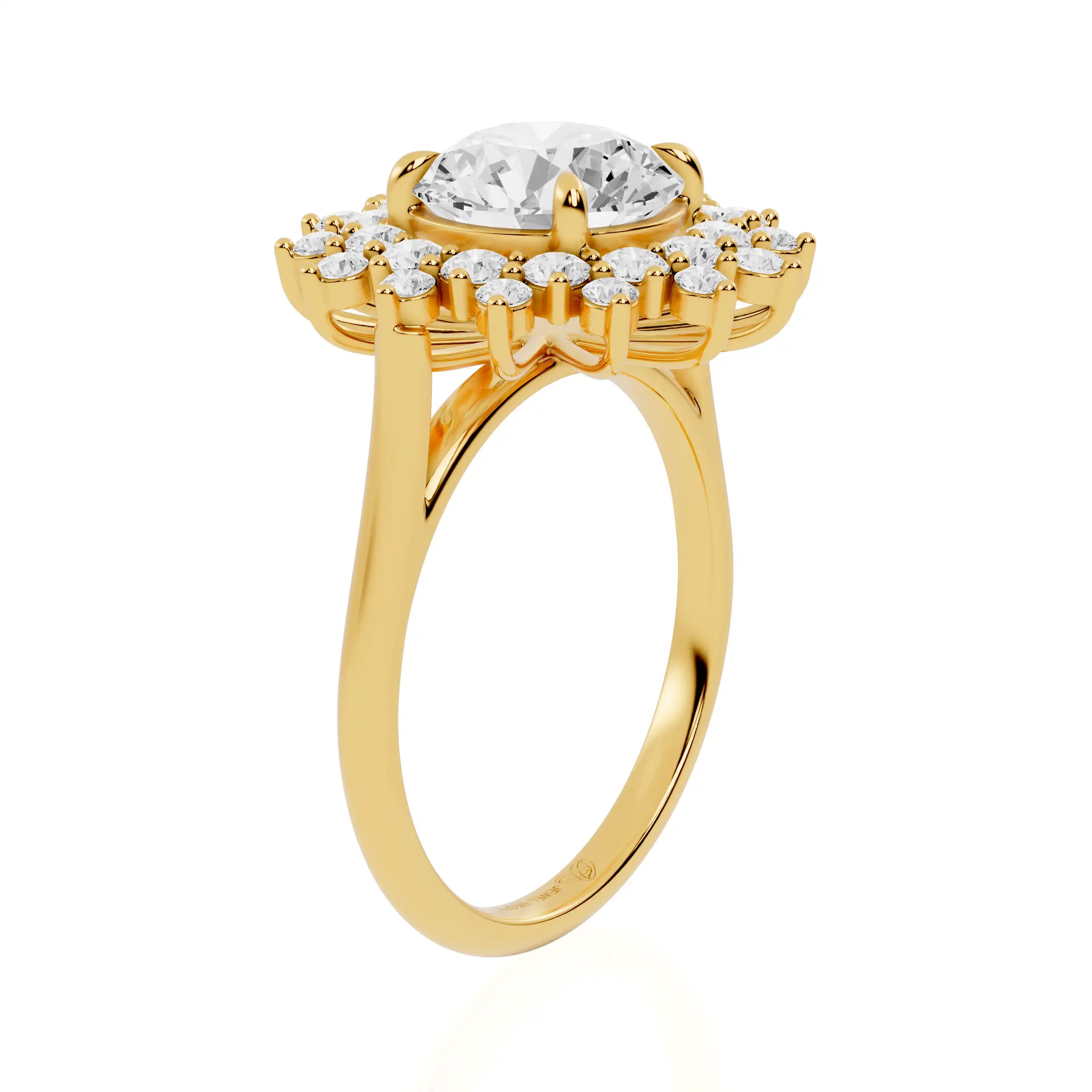 Round Brilliant Flower Halo Lab Diamond Ring | Hanging Garden