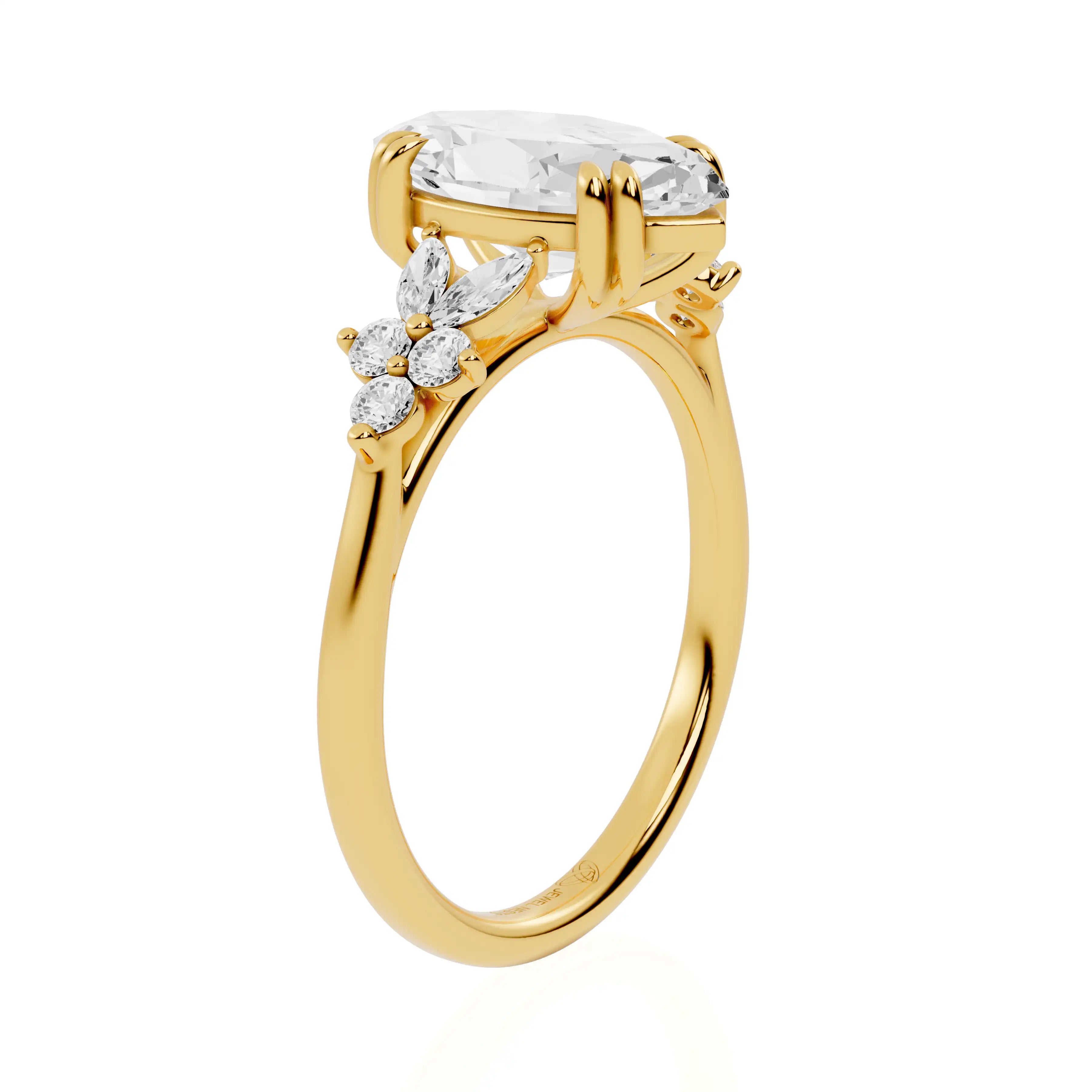 Lab Grown Diamond Engagement Ring with Round & Marquise Accent  | Miami Brilliance