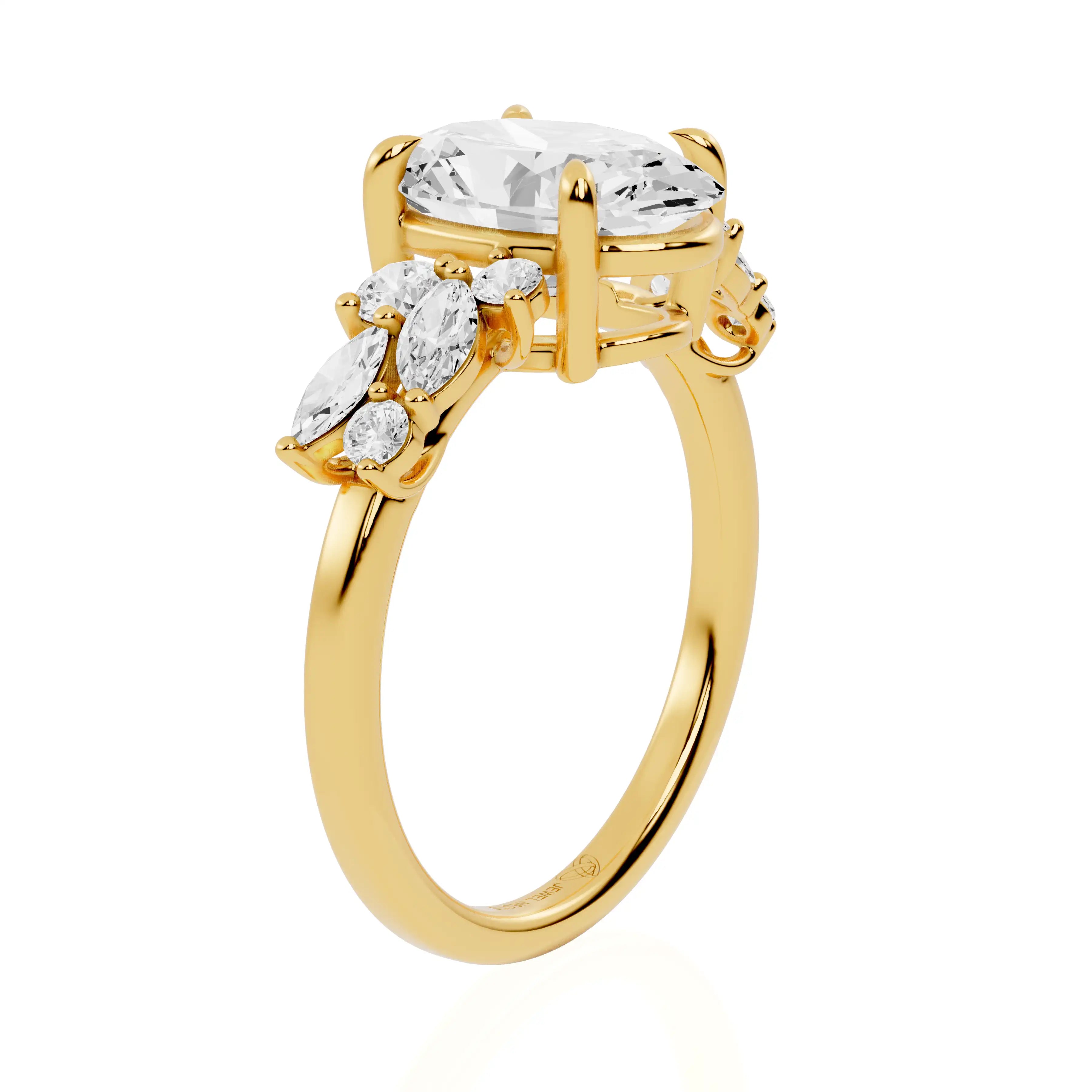 Lab Grown Diamond Engagement Ring With Cluster Round & Marquise Accent | Vegas Glitz