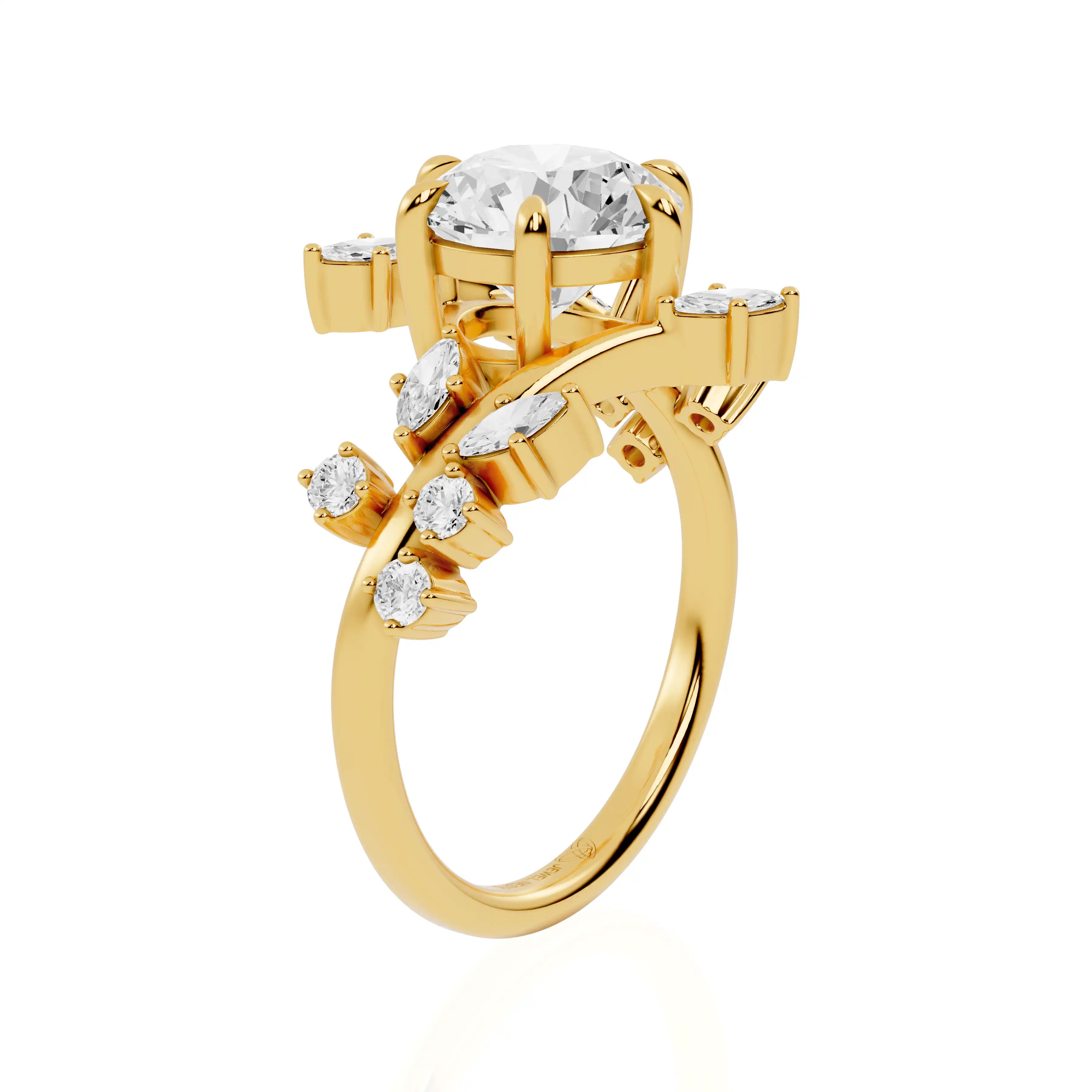 Nature Inspired Round & Marquise Accent Engagement Ring | Austin Radiance