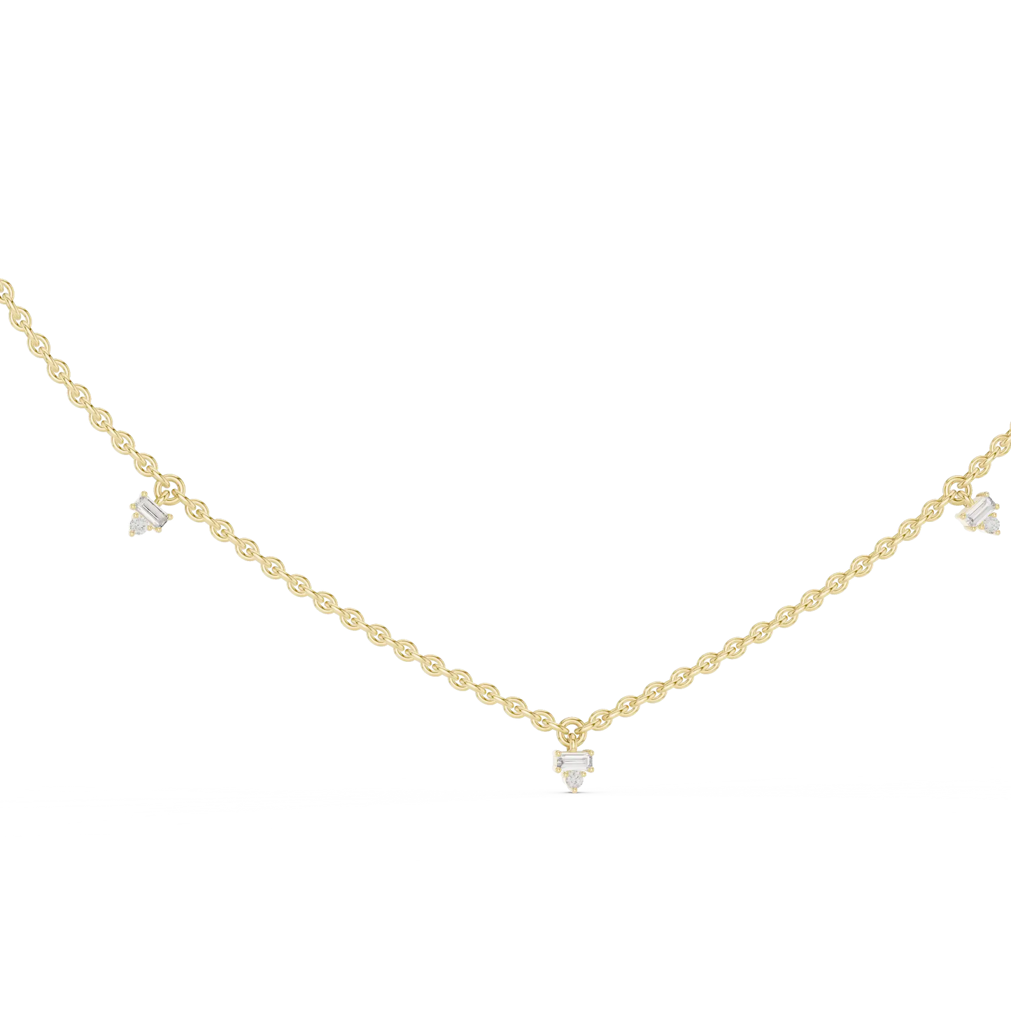 Baguette & Round Diamond Station Necklace Online