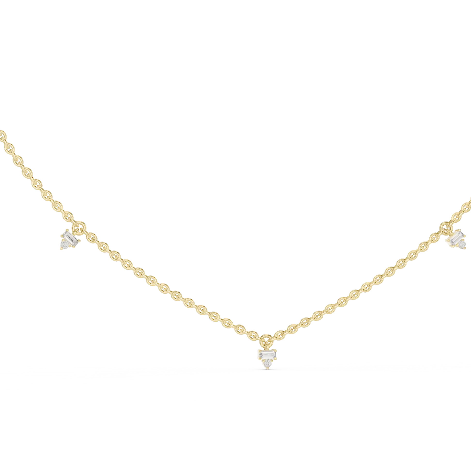 Baguette & Round Diamond Station Necklace Online