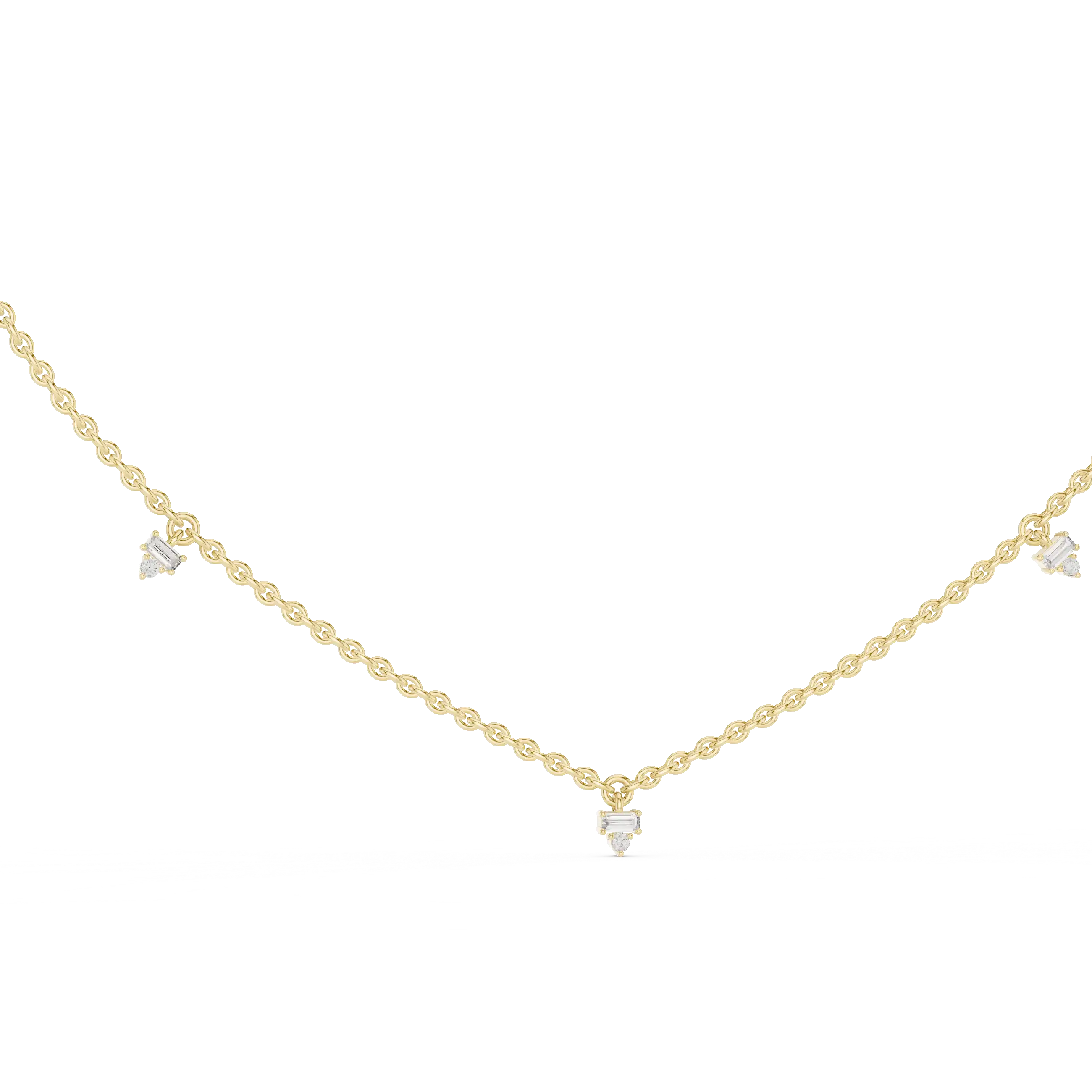Baguette & Round Diamond Station Necklace Online