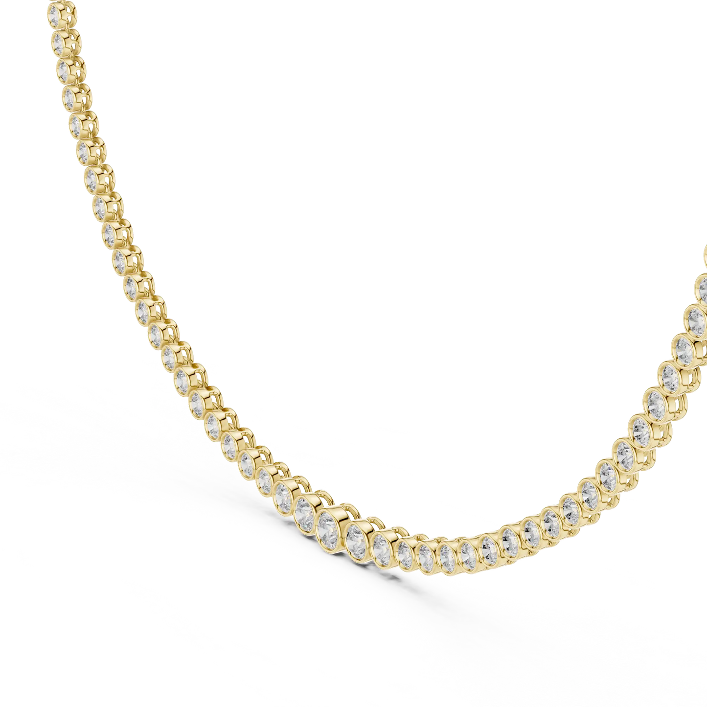 Round Bezel Set Graduated Lab Grown Diamond Tennis Necklace | Indigo