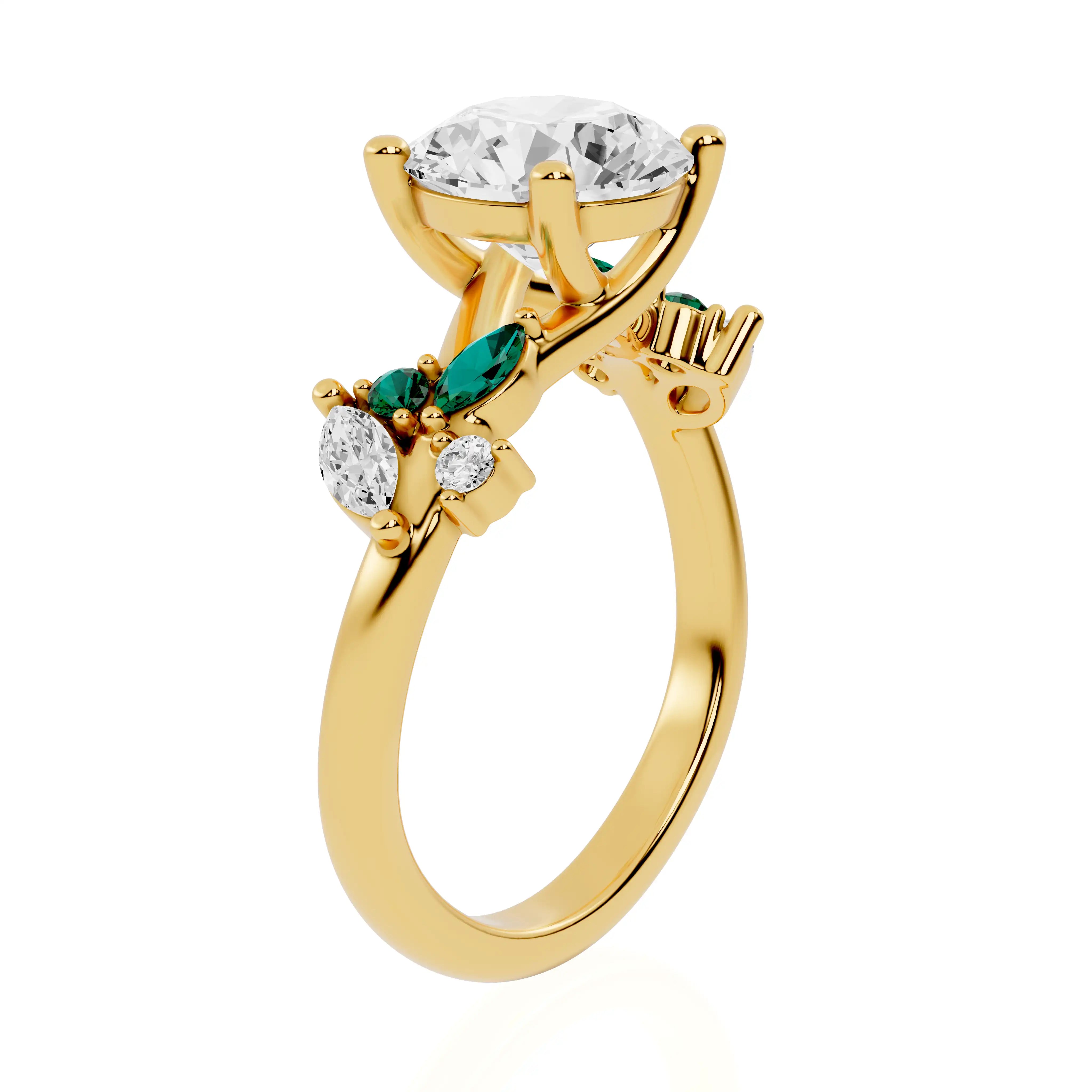 Nature Inspired Emerald & Diamond Bridal Ring | The Kaveri Flow